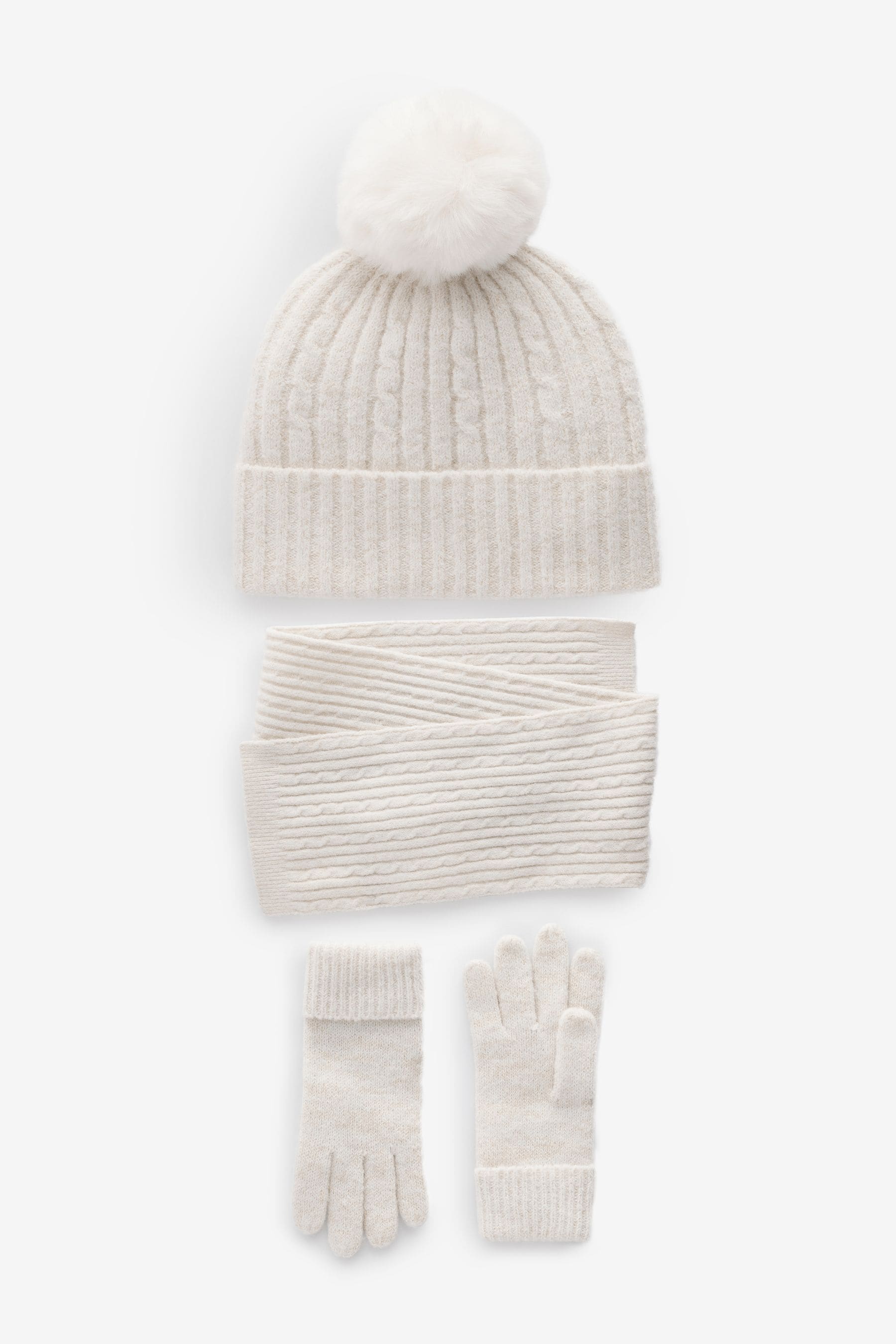 Cream Cable Cable Hat, Gloves and Scarf Set (3-16yrs)