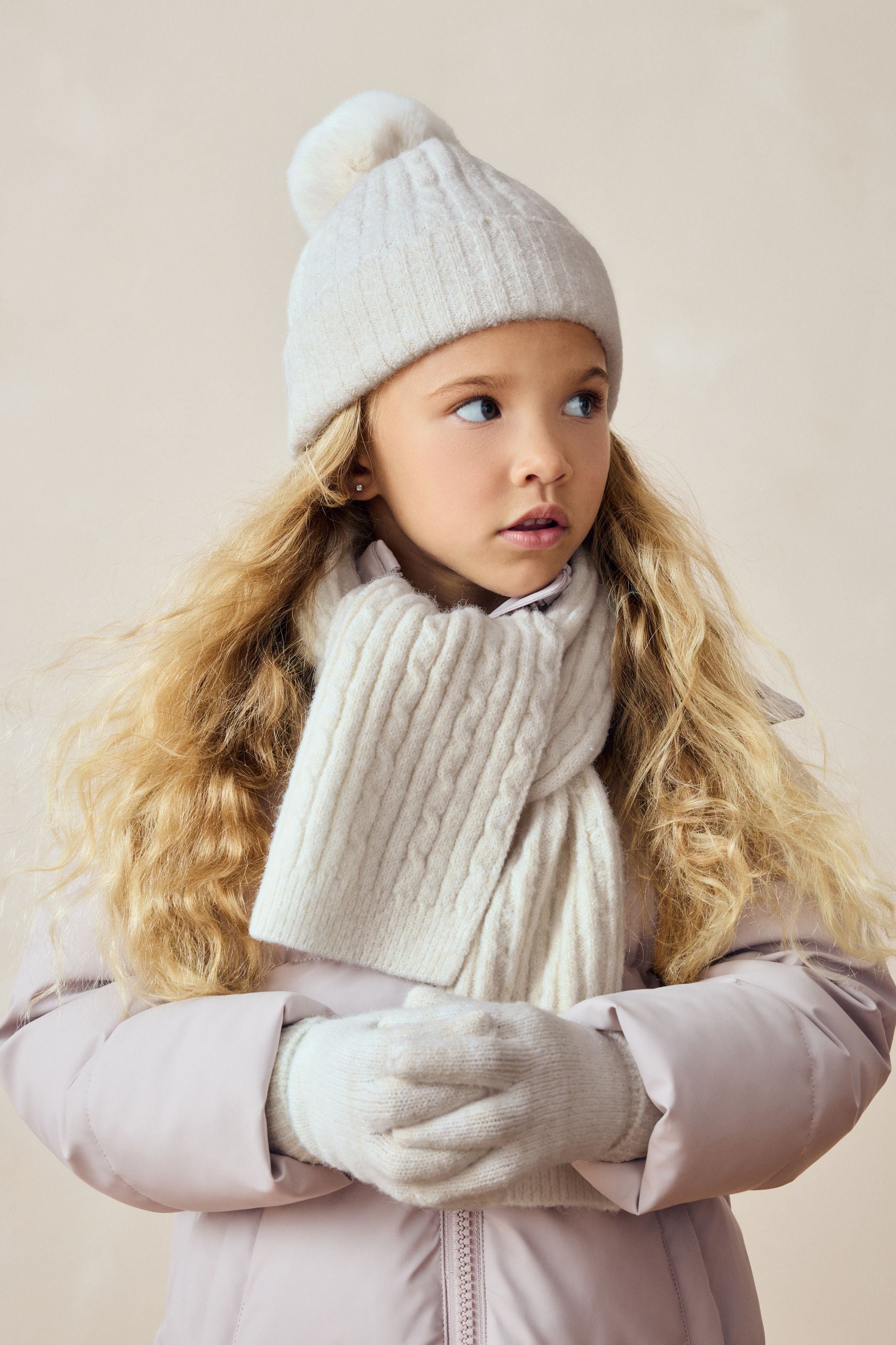 Cream Cable Cable Hat, Gloves and Scarf Set (3-16yrs)