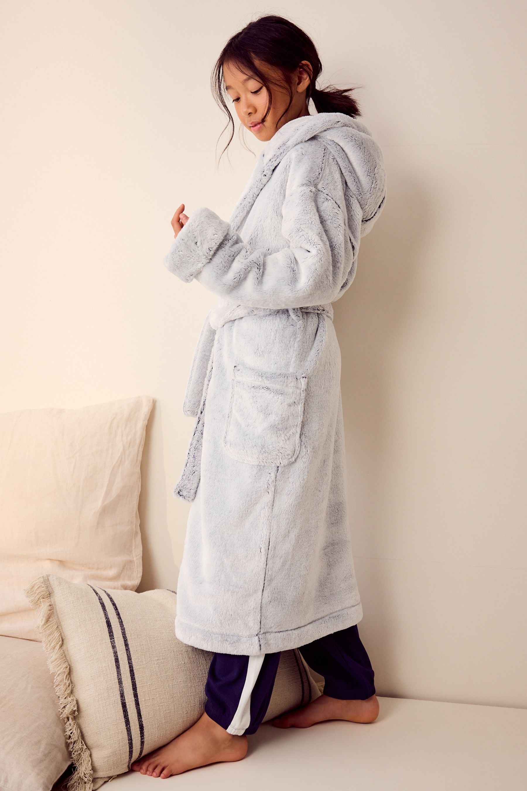 Grey Longline Soft Touch Fleece Dressing Gown (7-16yrs)