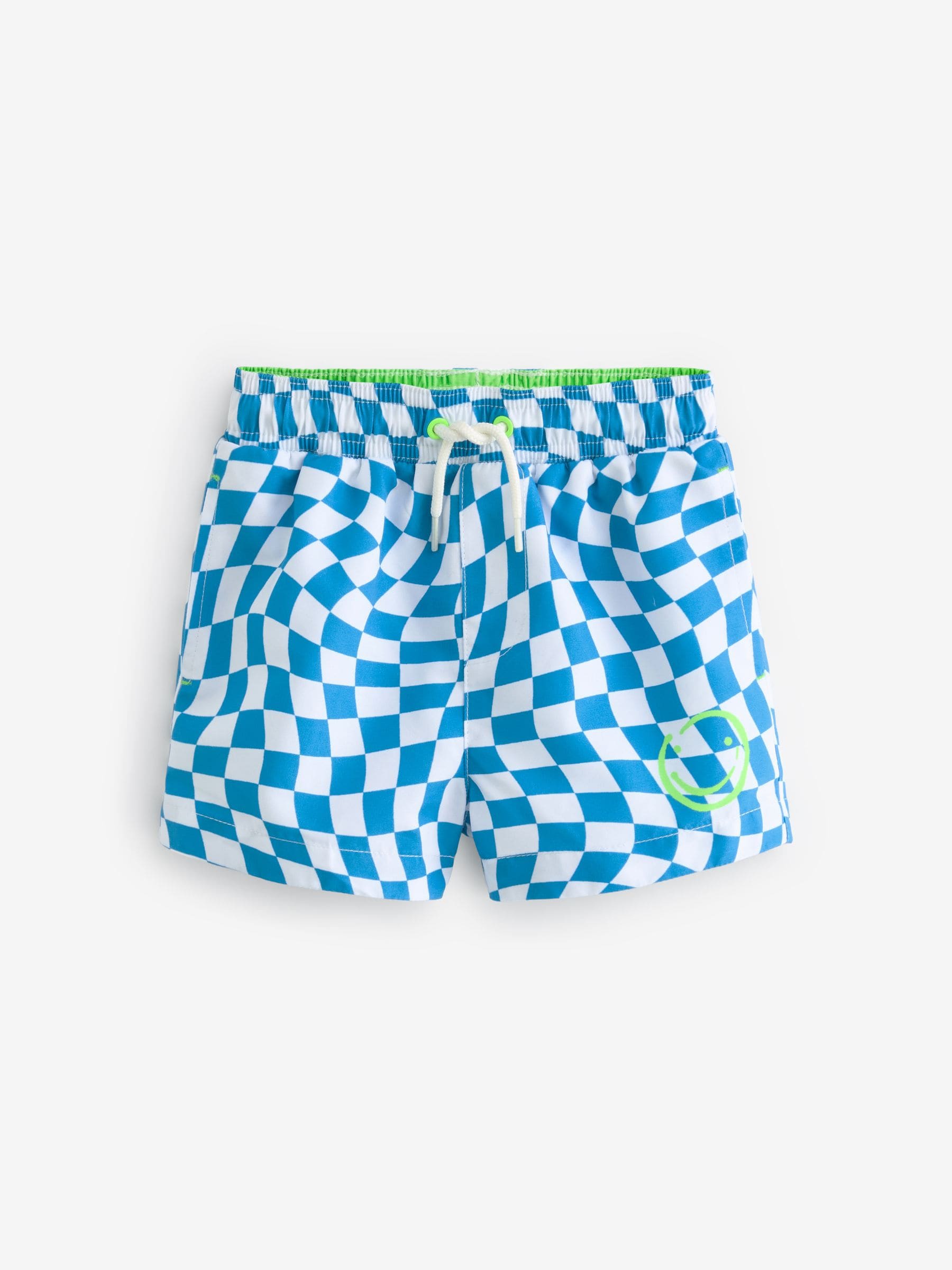 Blue Checkerboard Printed Swim Shorts (3mths-7yrs)