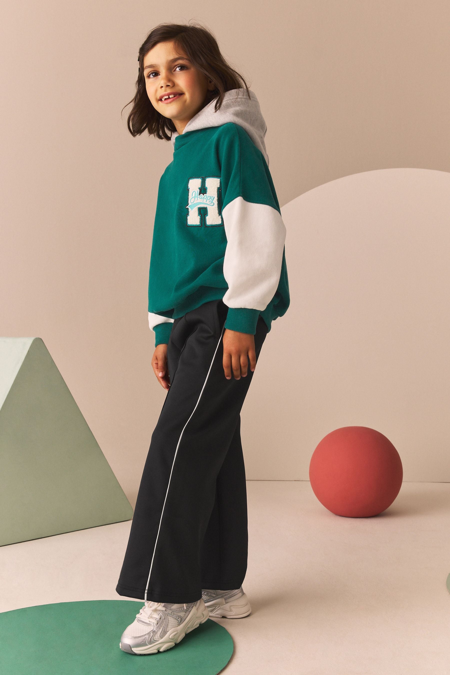 Green Varsity Hoodie And Wide Leg Trousers Set (3-16yrs)