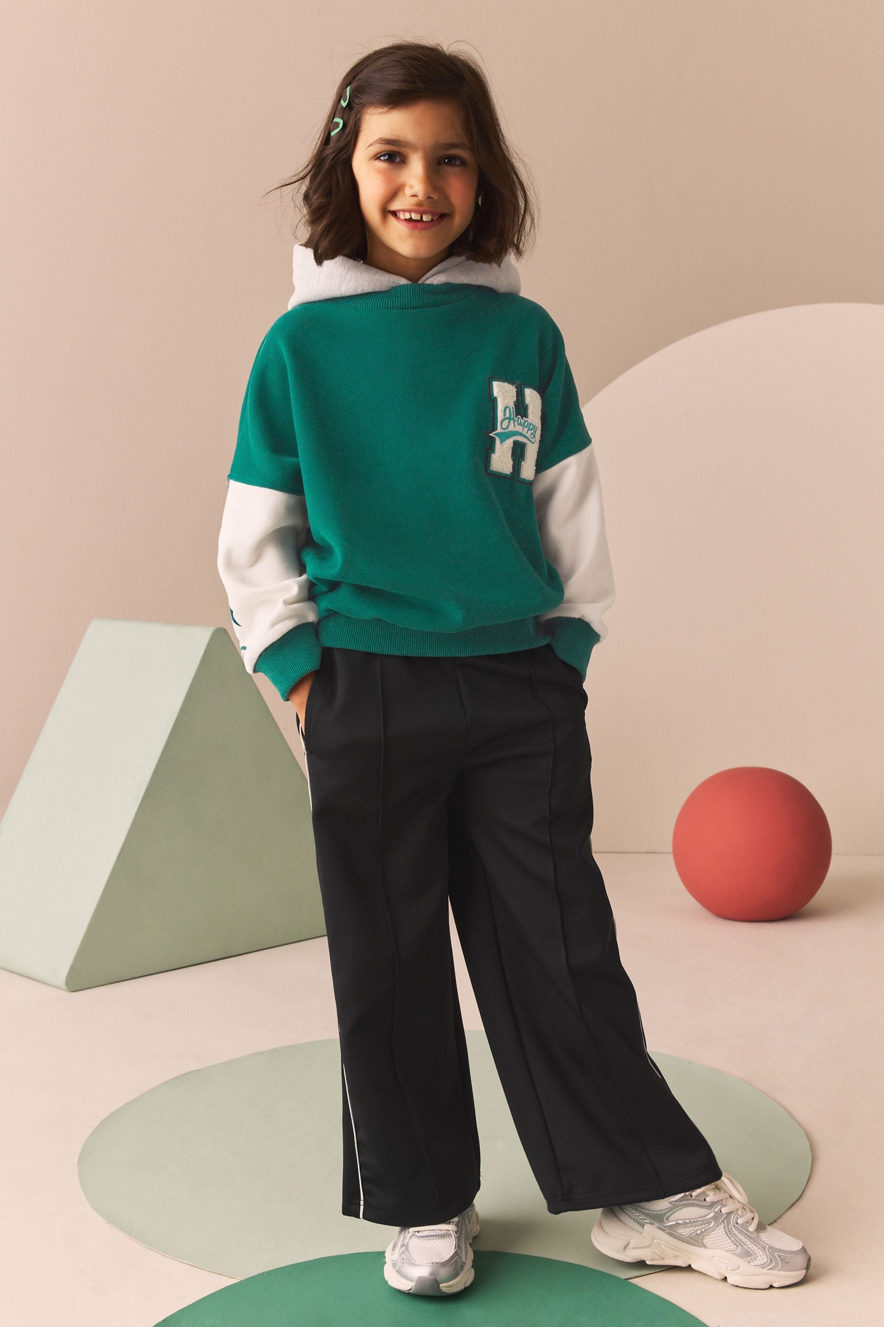 Green Varsity Hoodie And Wide Leg Trousers Set (3-16yrs)