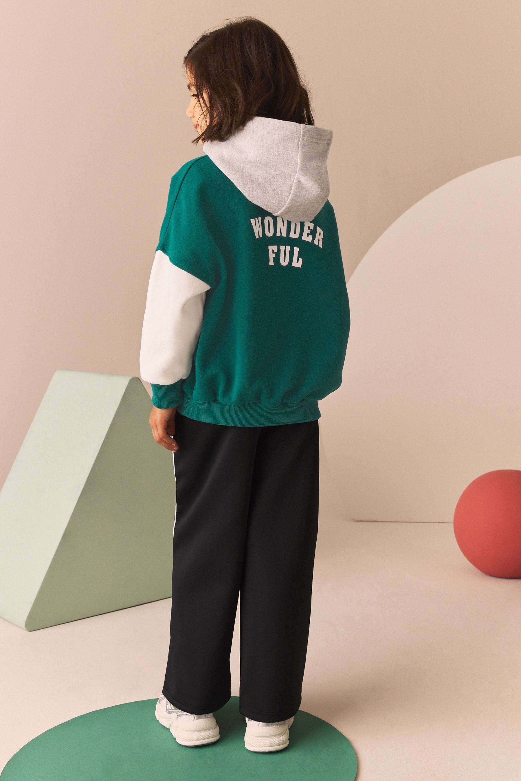 Green Varsity Hoodie And Wide Leg Trousers Set (3-16yrs)