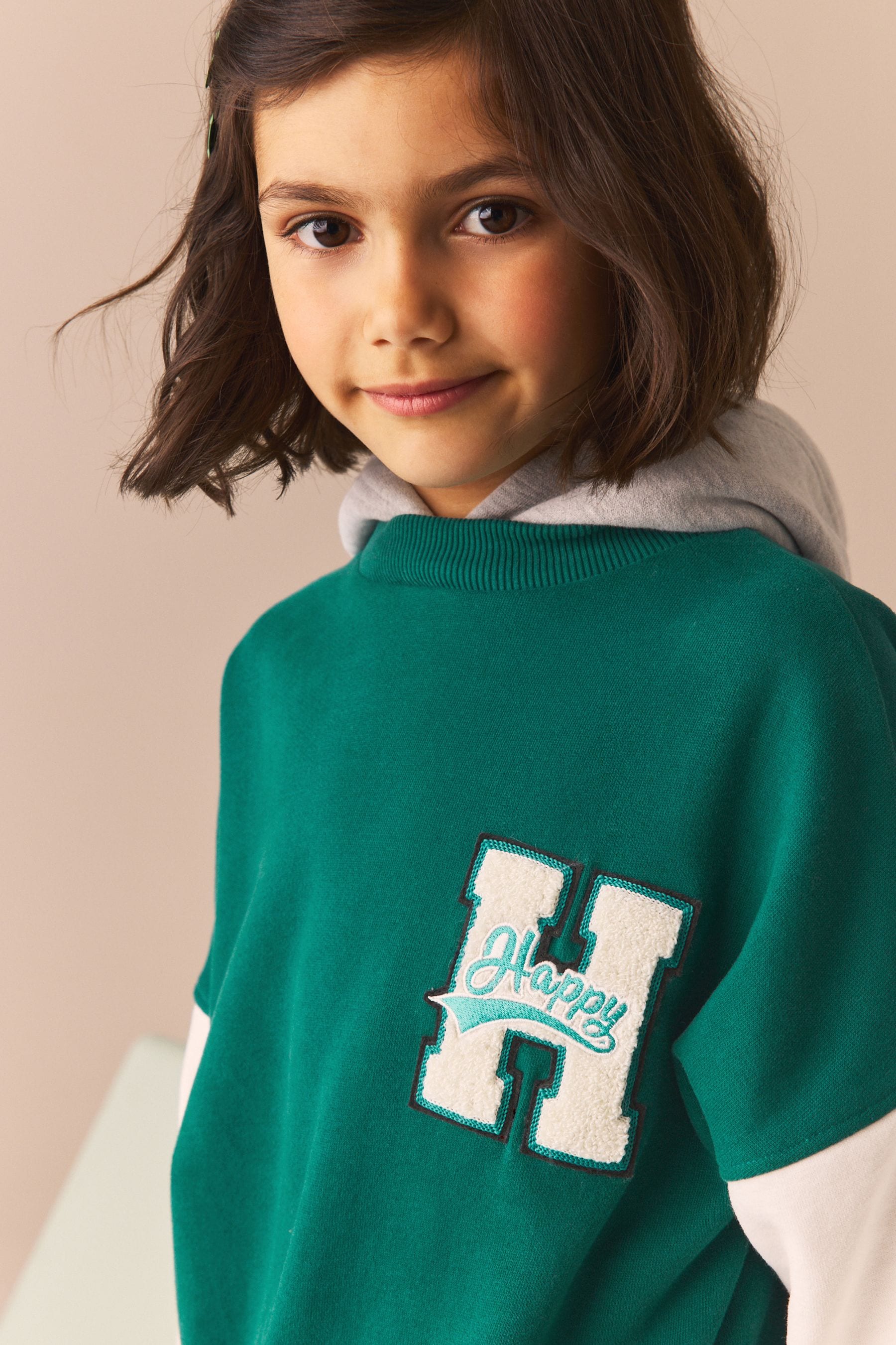 Green Varsity Hoodie And Wide Leg Trousers Set (3-16yrs)