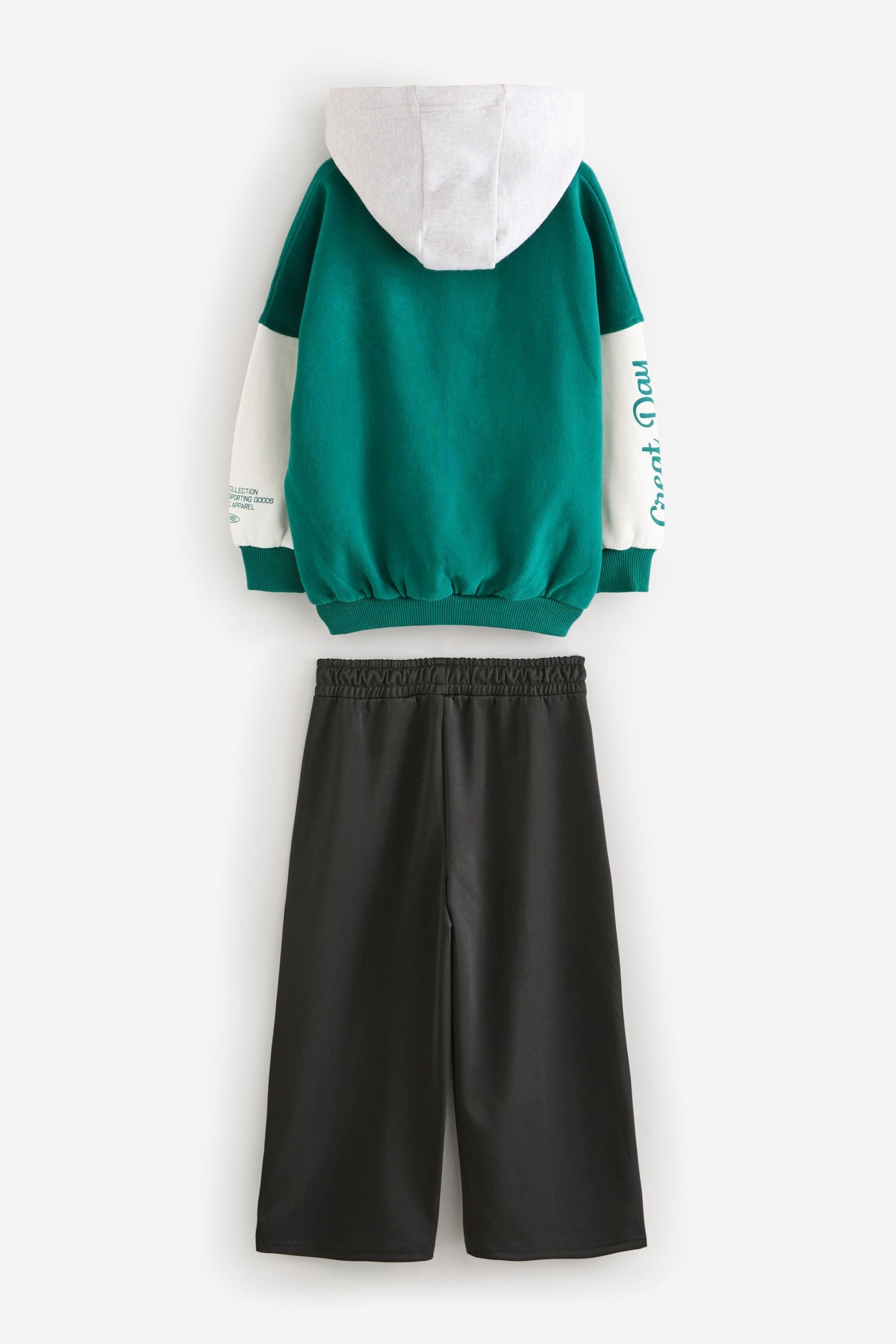 Green Varsity Hoodie And Wide Leg Trousers Set (3-16yrs)