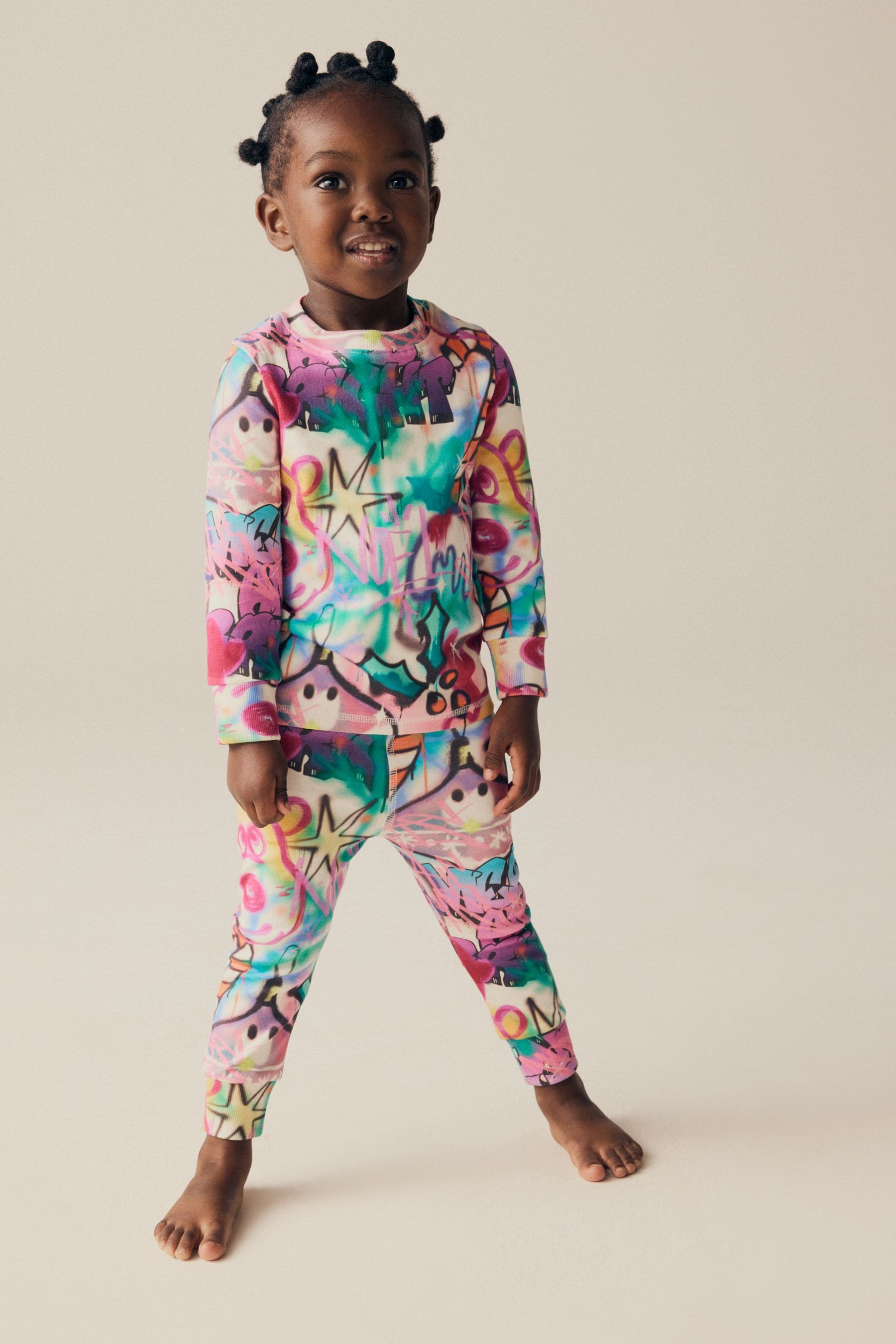 Multi Graffiti 100% Cotton Christmas Jogger Pyjamas (9mths-16yrs)