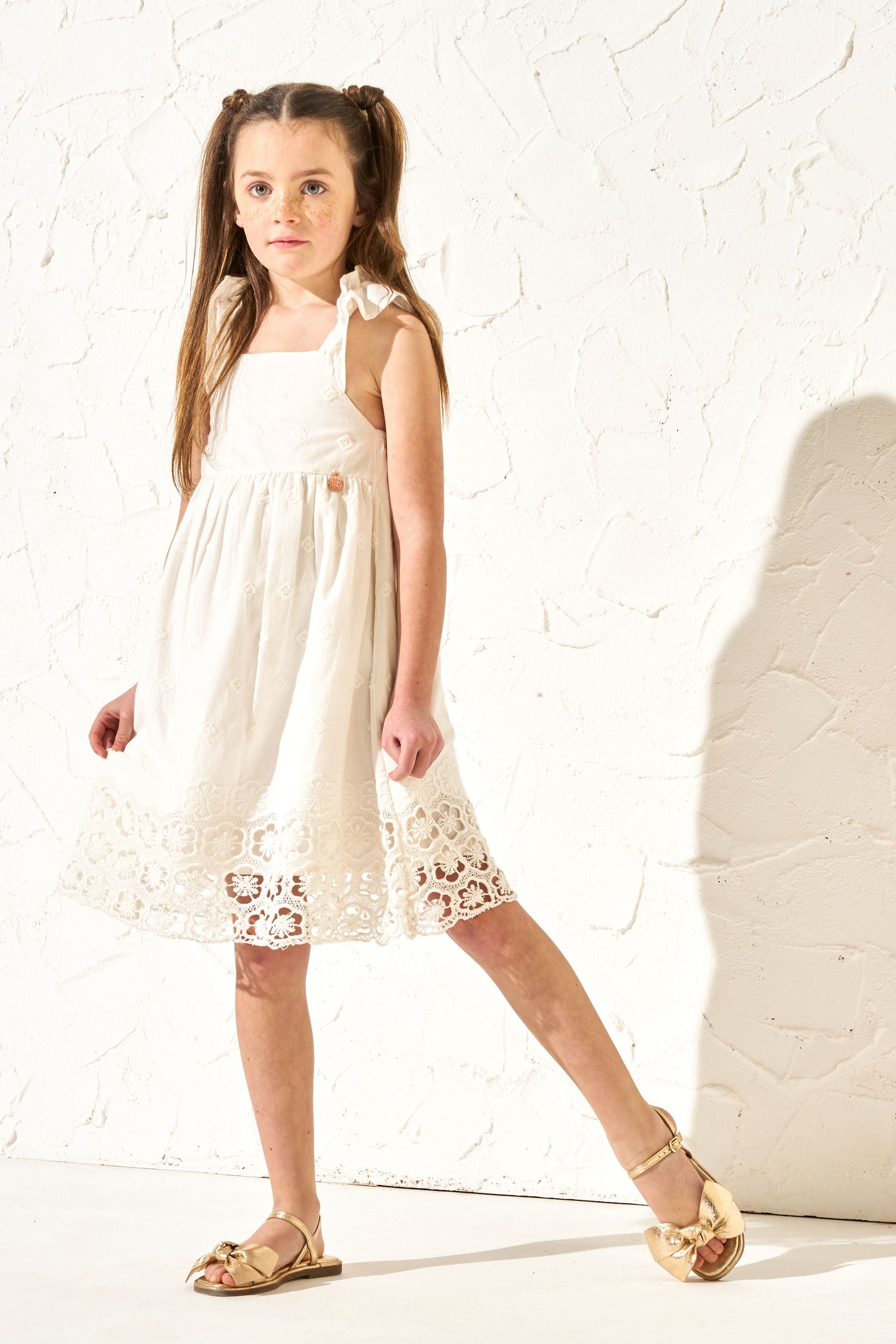 White Angel & Rocket Lace Trim Della Sundress