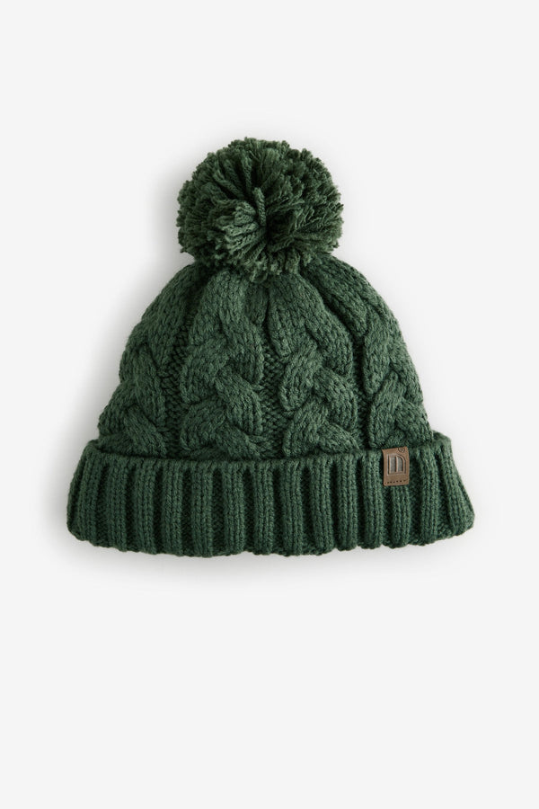 Khaki Green Cable Knit Pom Hat (1-16yrs)