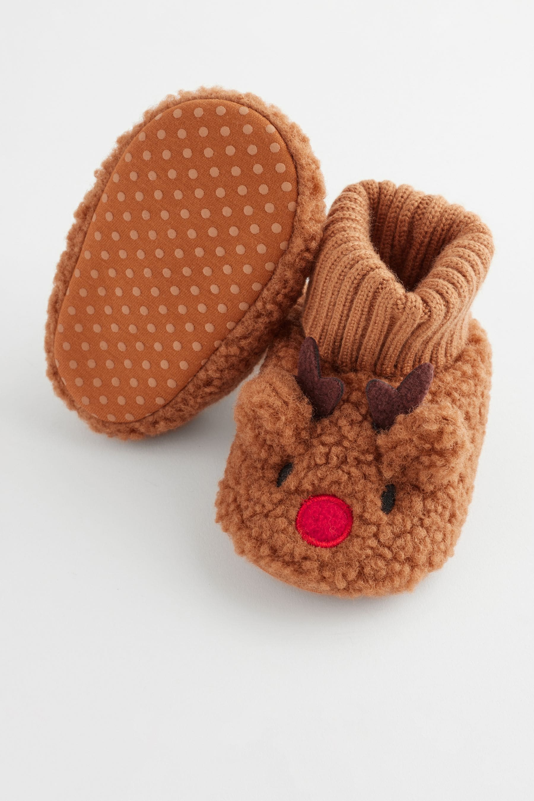 Brown Christmas Reindeer Sock Top Baby Boots (0-2mths)