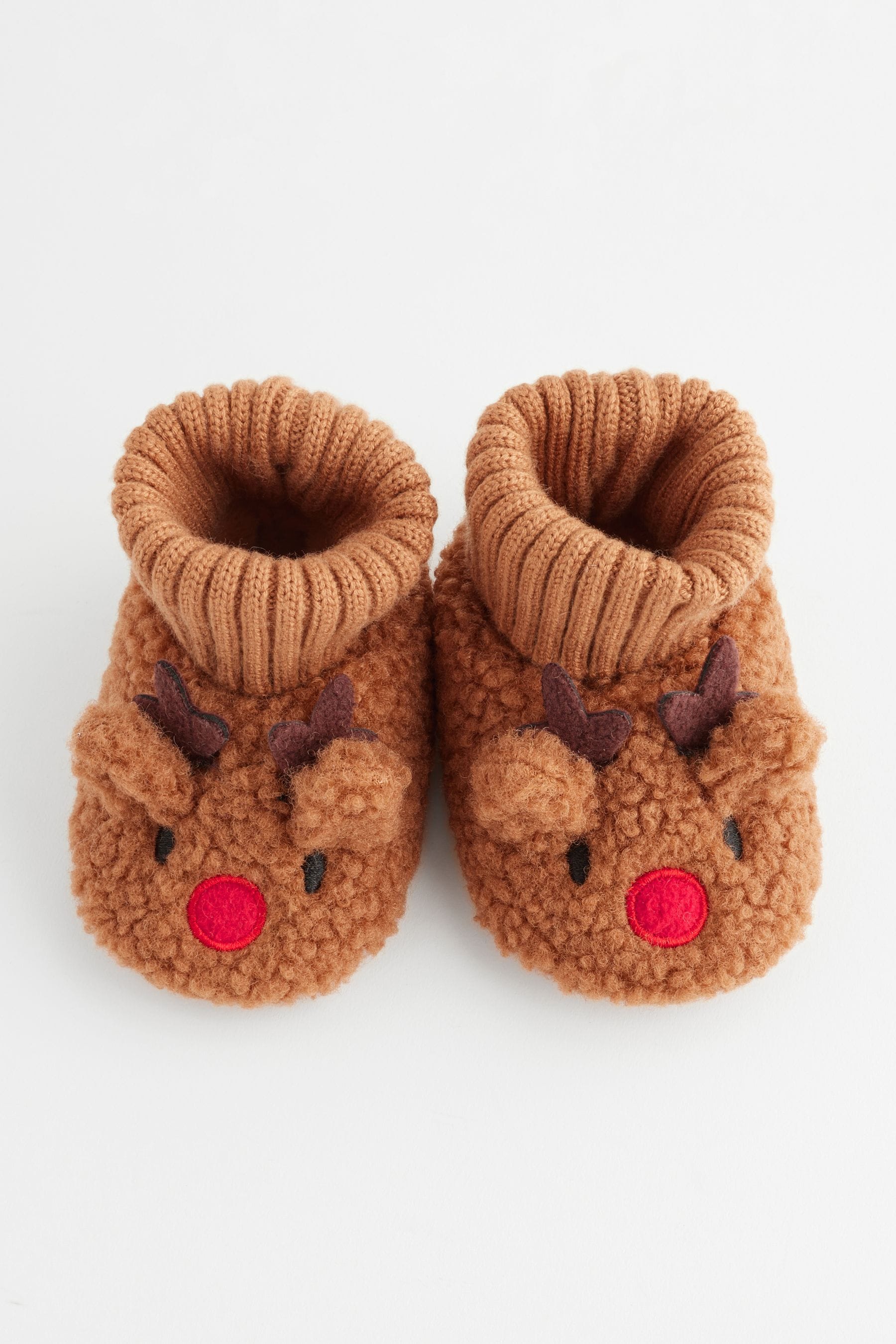 Brown Christmas Reindeer Sock Top Baby Boots (0-2mths)