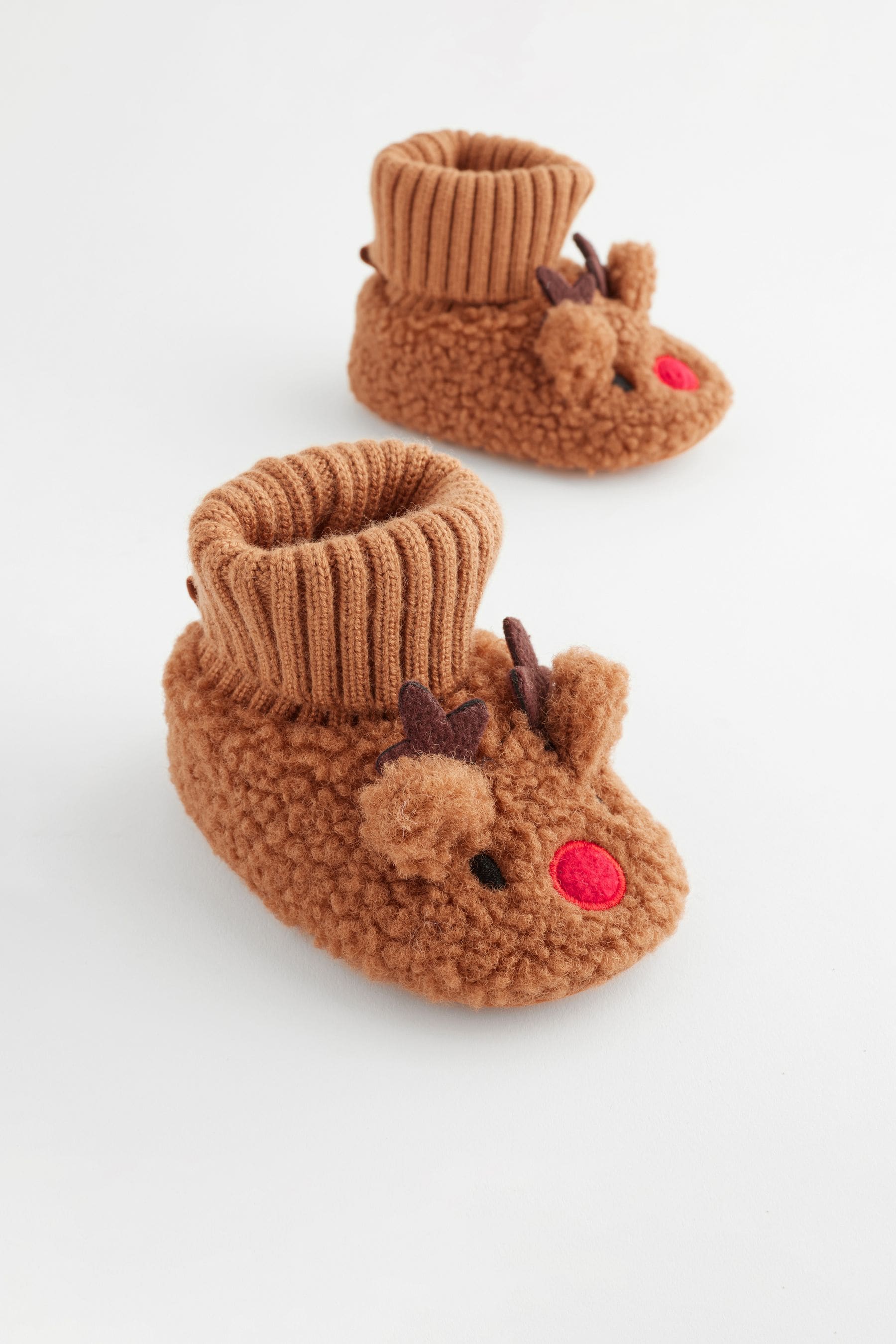 Brown Christmas Reindeer Sock Top Baby Boots (0-2mths)