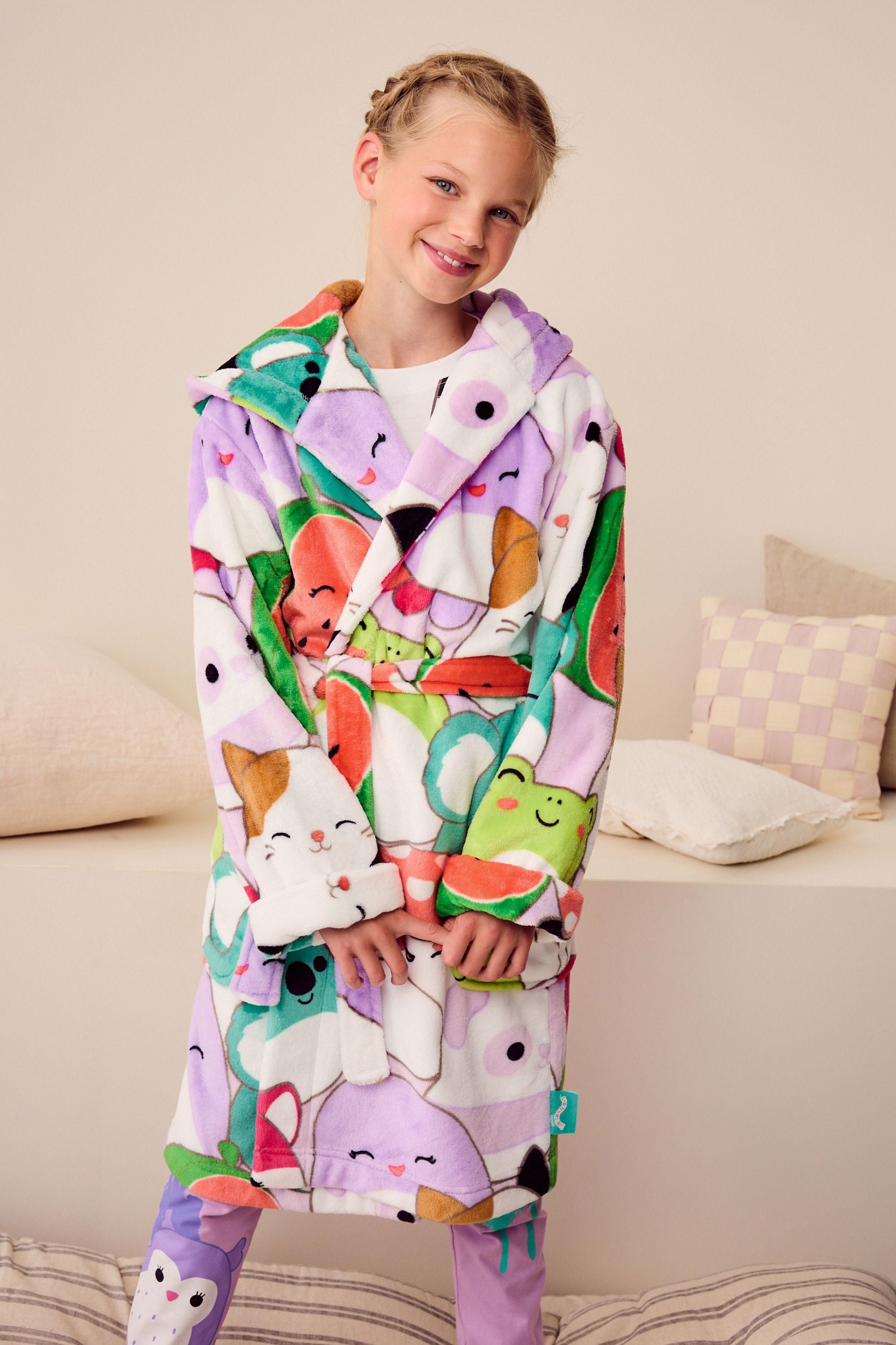 Cream/Pink/Green Multi Squishmallows License Dressing Gown (5-16yrs)