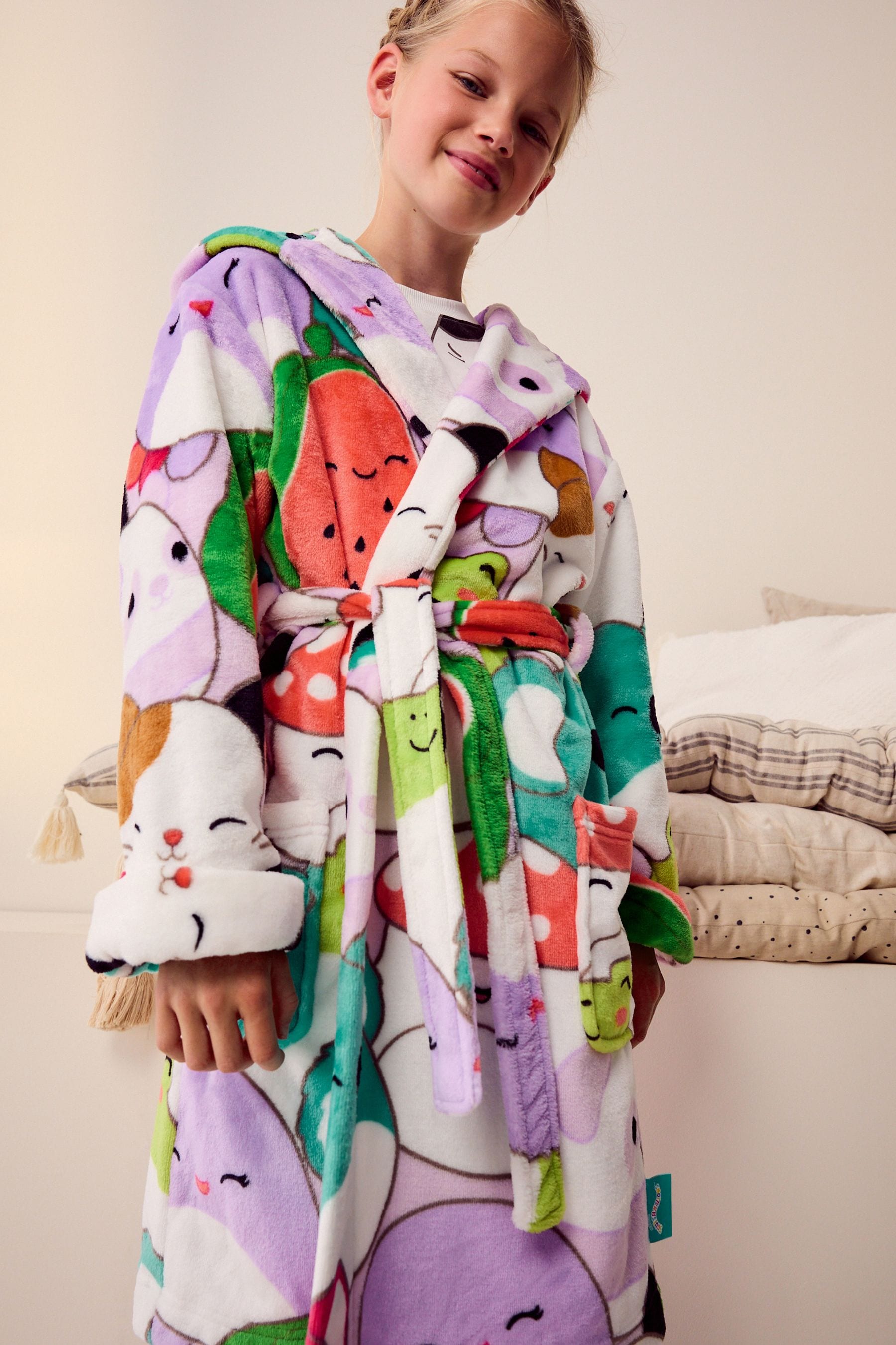 Cream/Pink/Green Multi Squishmallows License Dressing Gown (5-16yrs)