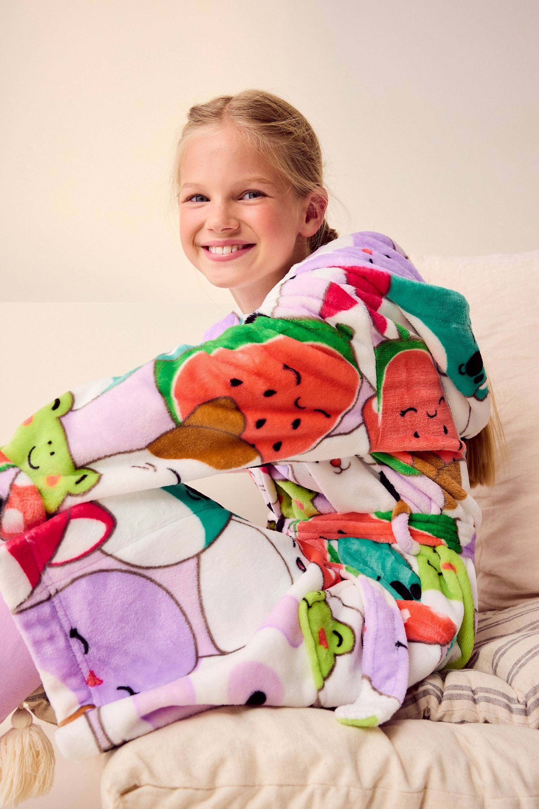 Cream/Pink/Green Multi Squishmallows License Dressing Gown (5-16yrs)