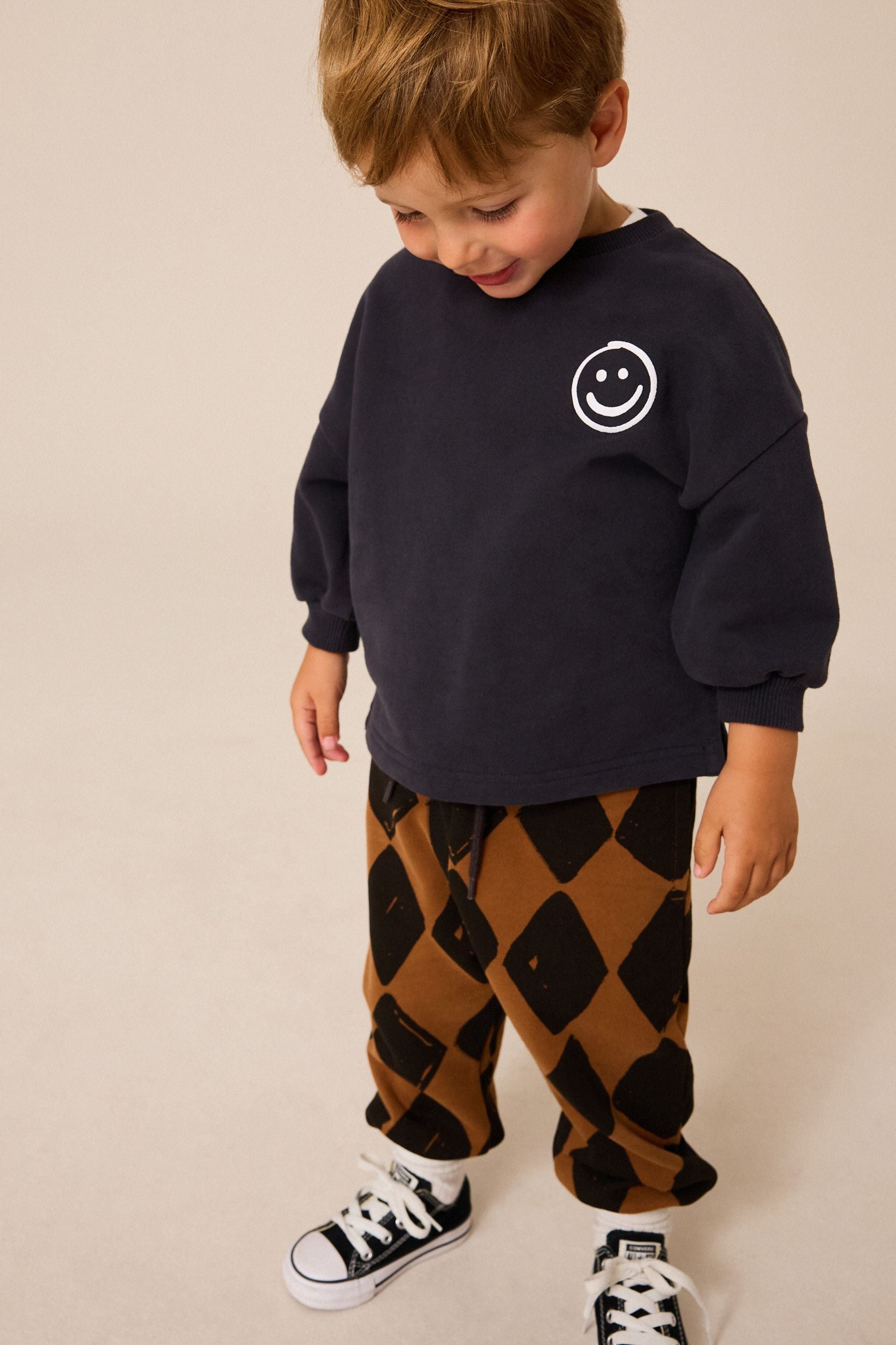 Black/Brown Harlequin Sweatshirt and Patterned Joggers Set (3mths-7yrs)