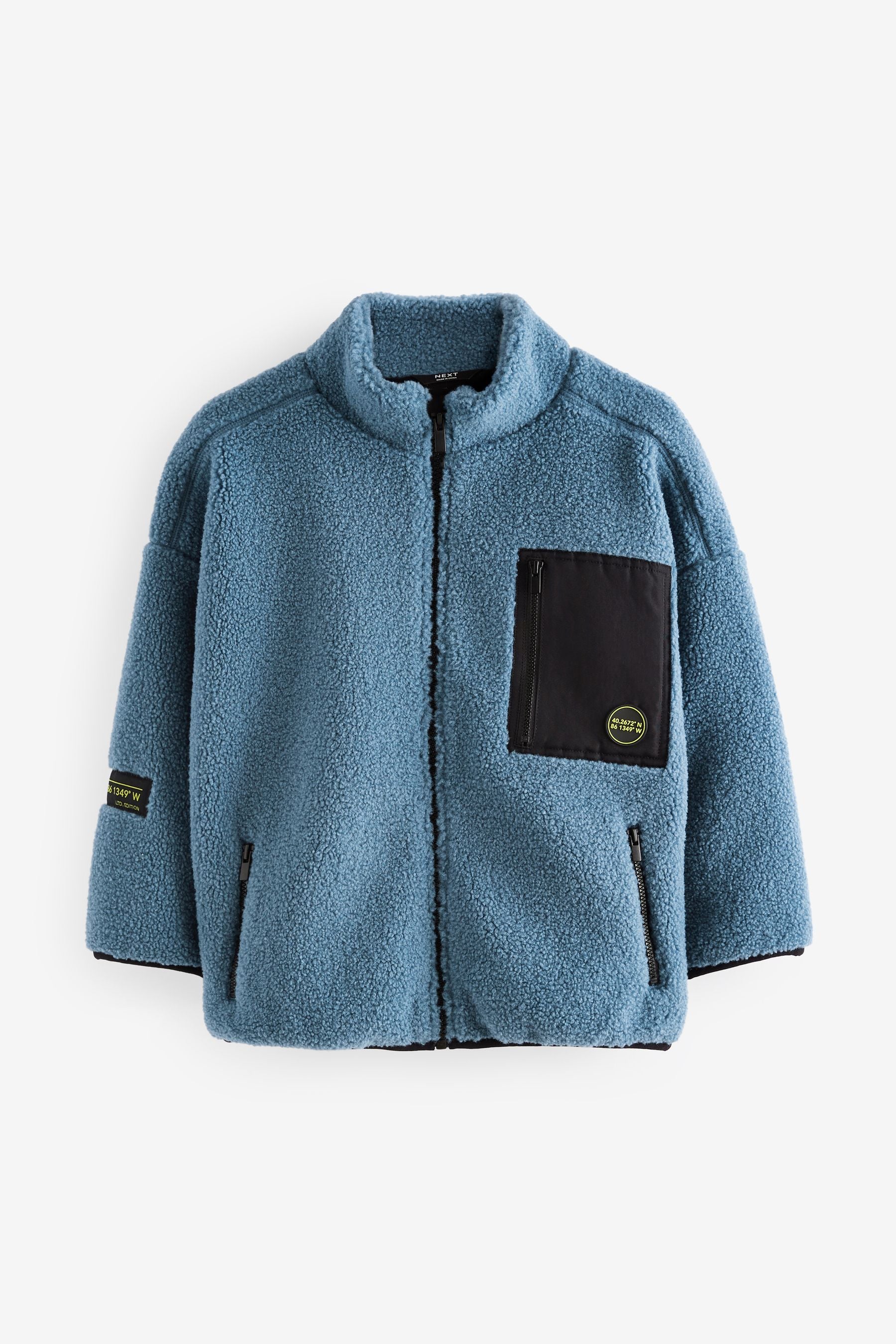 Mid Blue Zip Through Borg Fleece (3-16yrs)