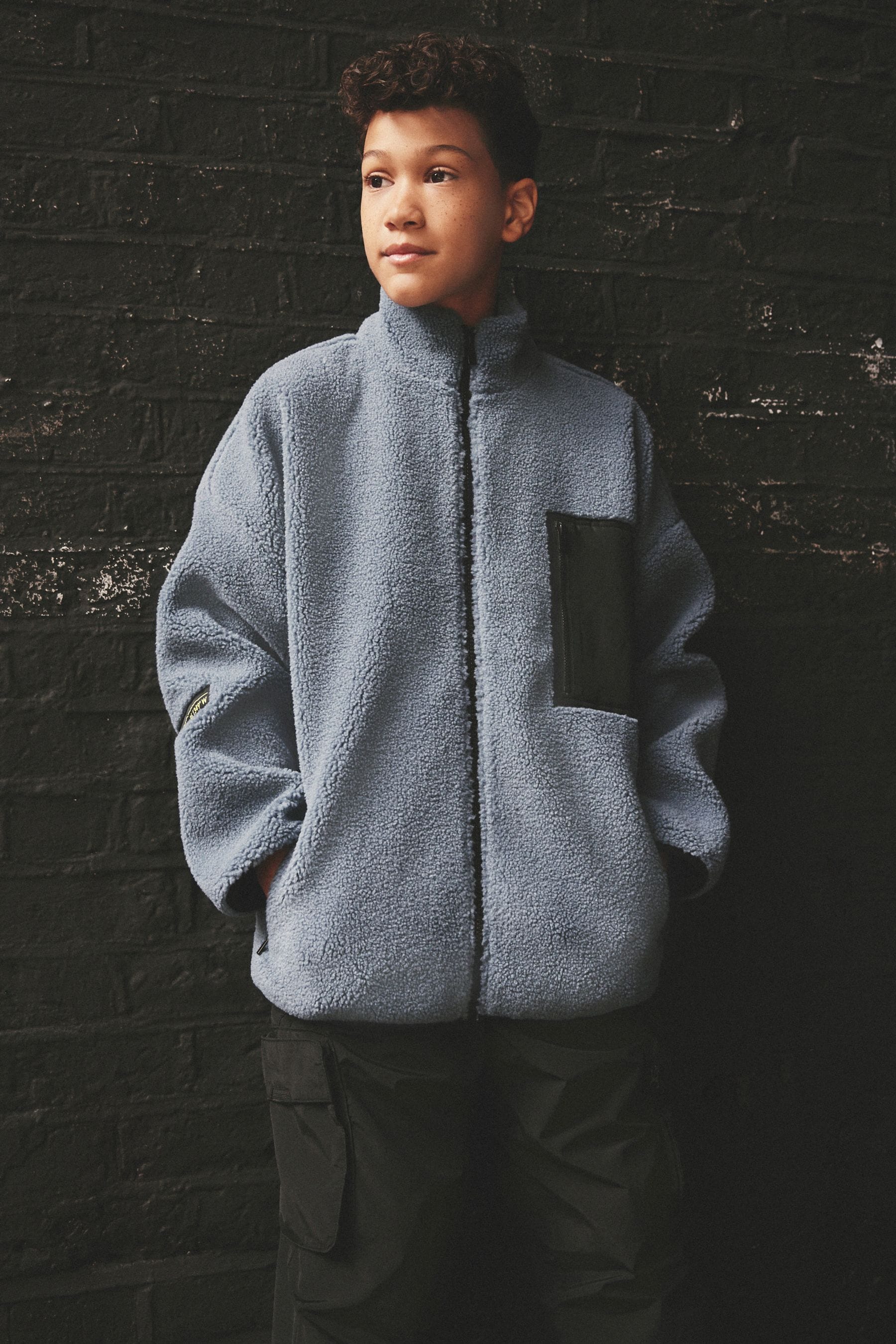 Mid Blue Zip Through Borg Fleece (3-16yrs)