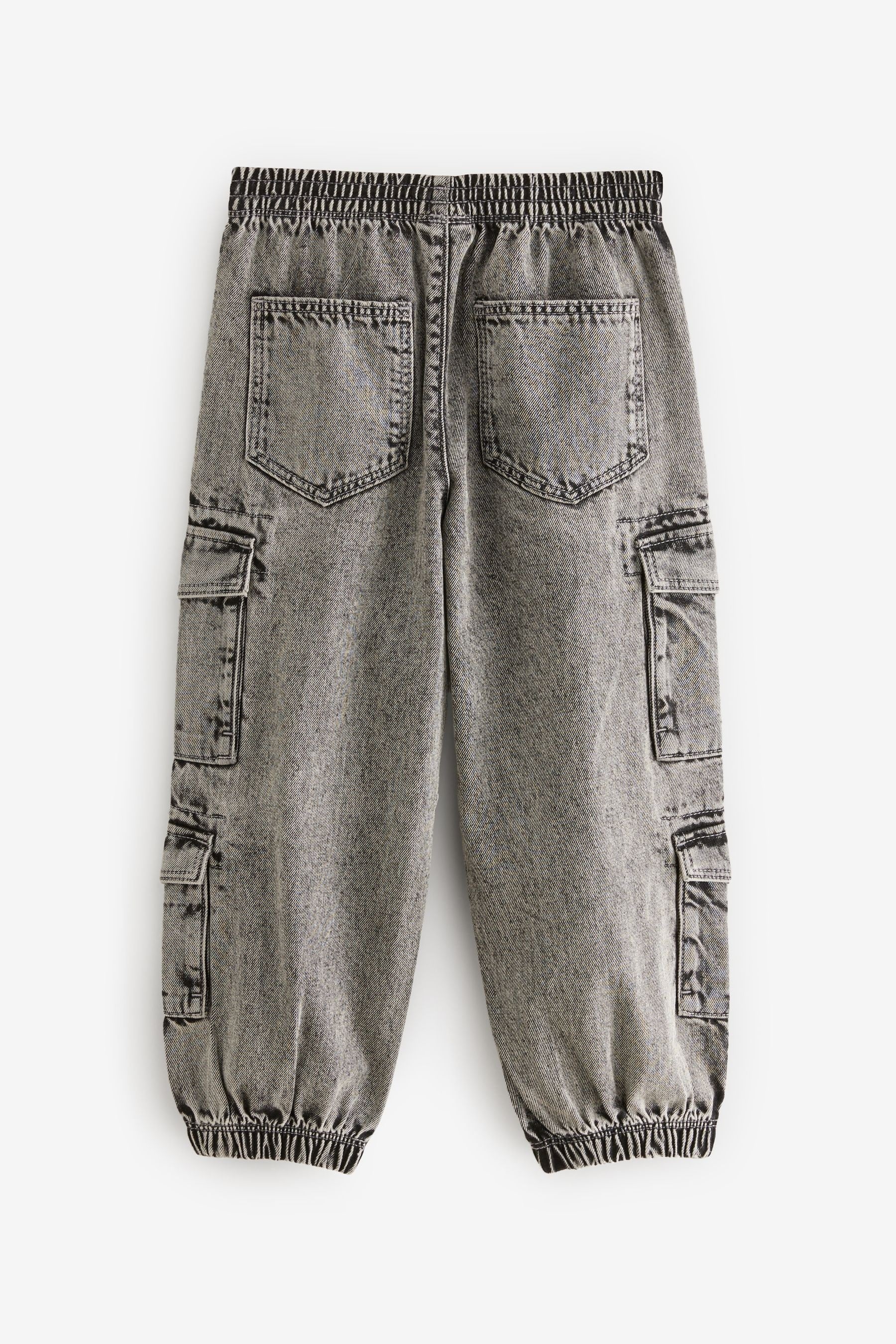 Grey Balloon Denim Cargo 100% Cotton Jeans with Elasticated Waist (3-16yrs)