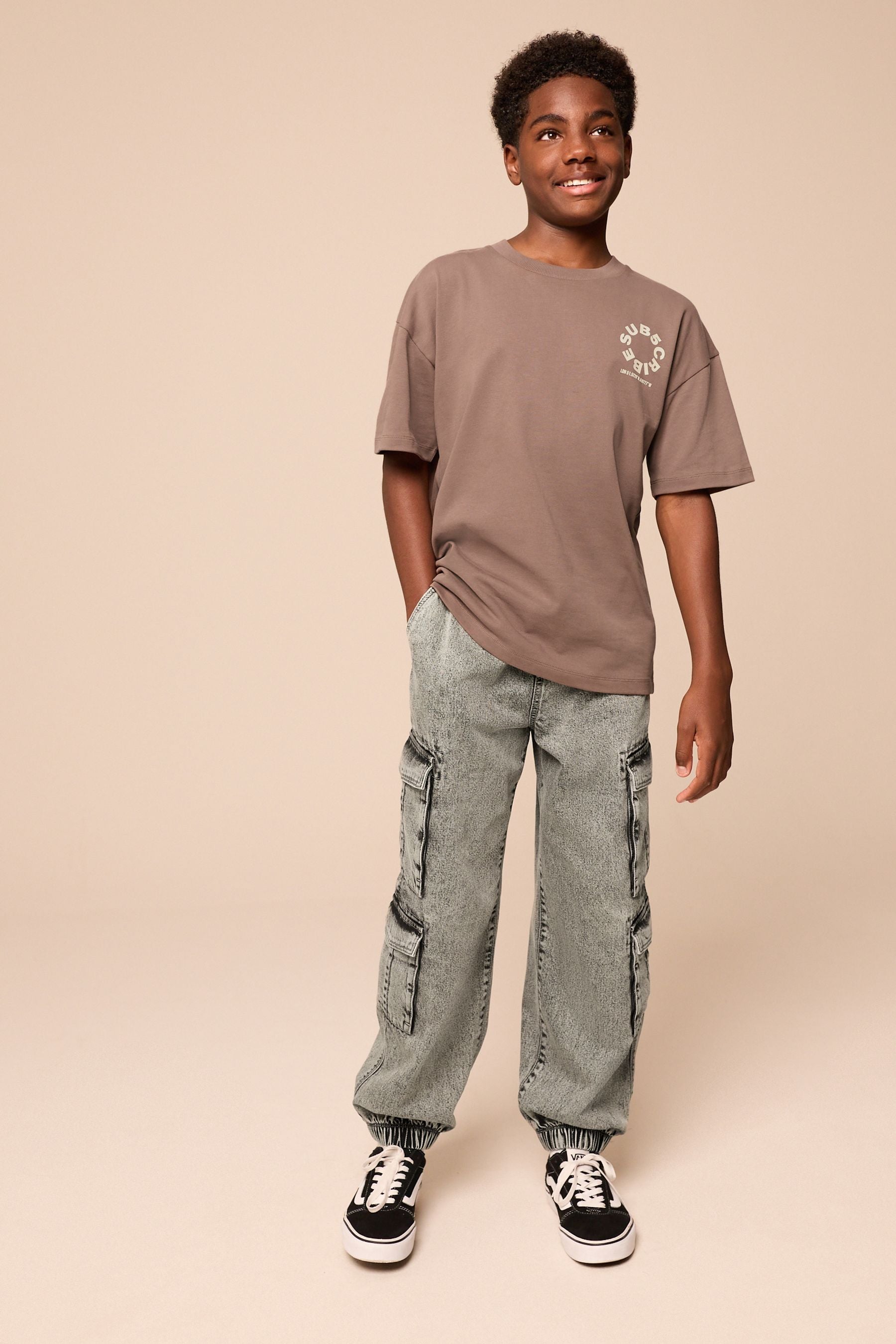 Grey Balloon Denim Cargo 100% Cotton Jeans with Elasticated Waist (3-16yrs)