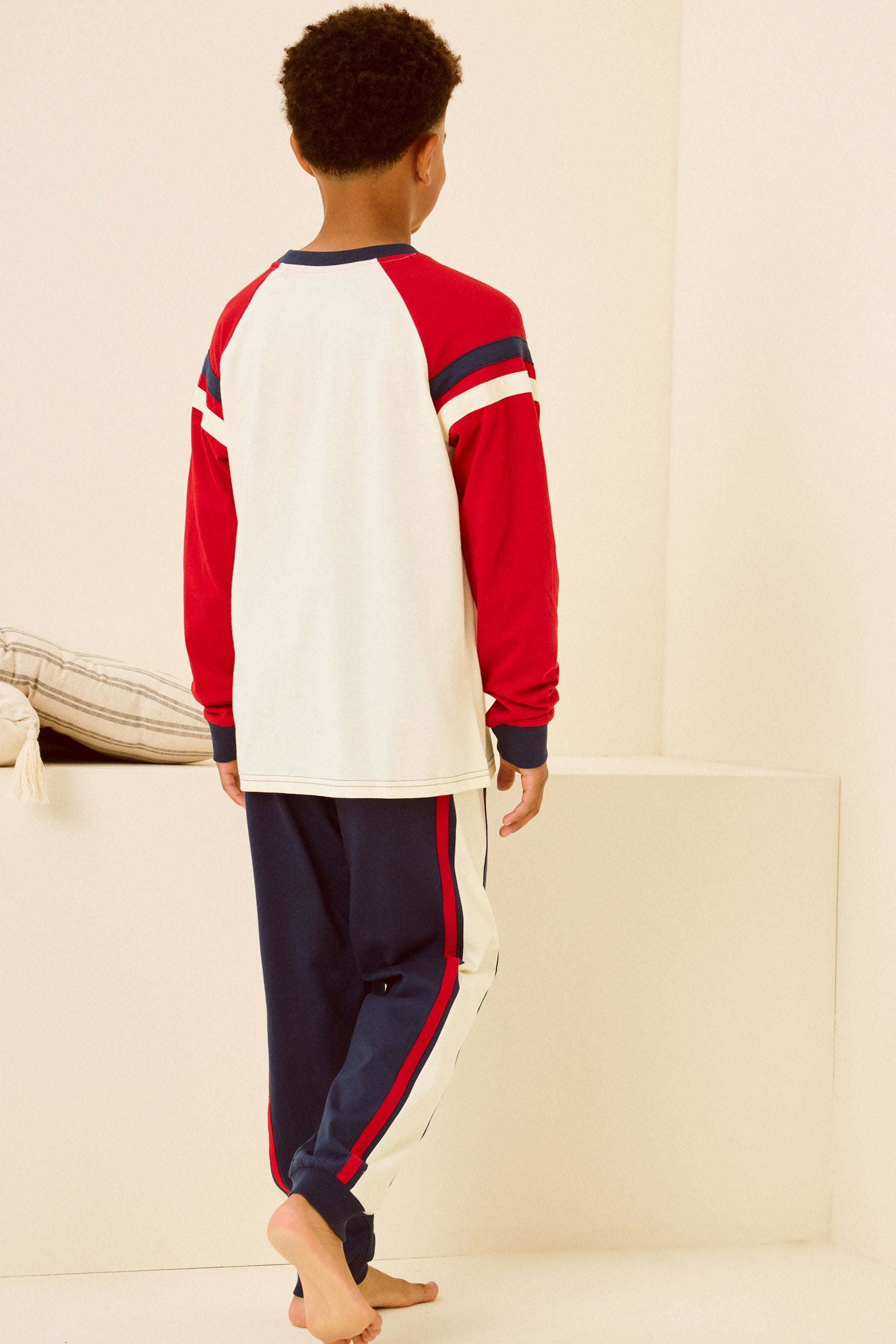 Red/Navy/White Christmas Varsity Santa Single Long Sleeve 100% Cotton Pyjamas (3-16yrs)