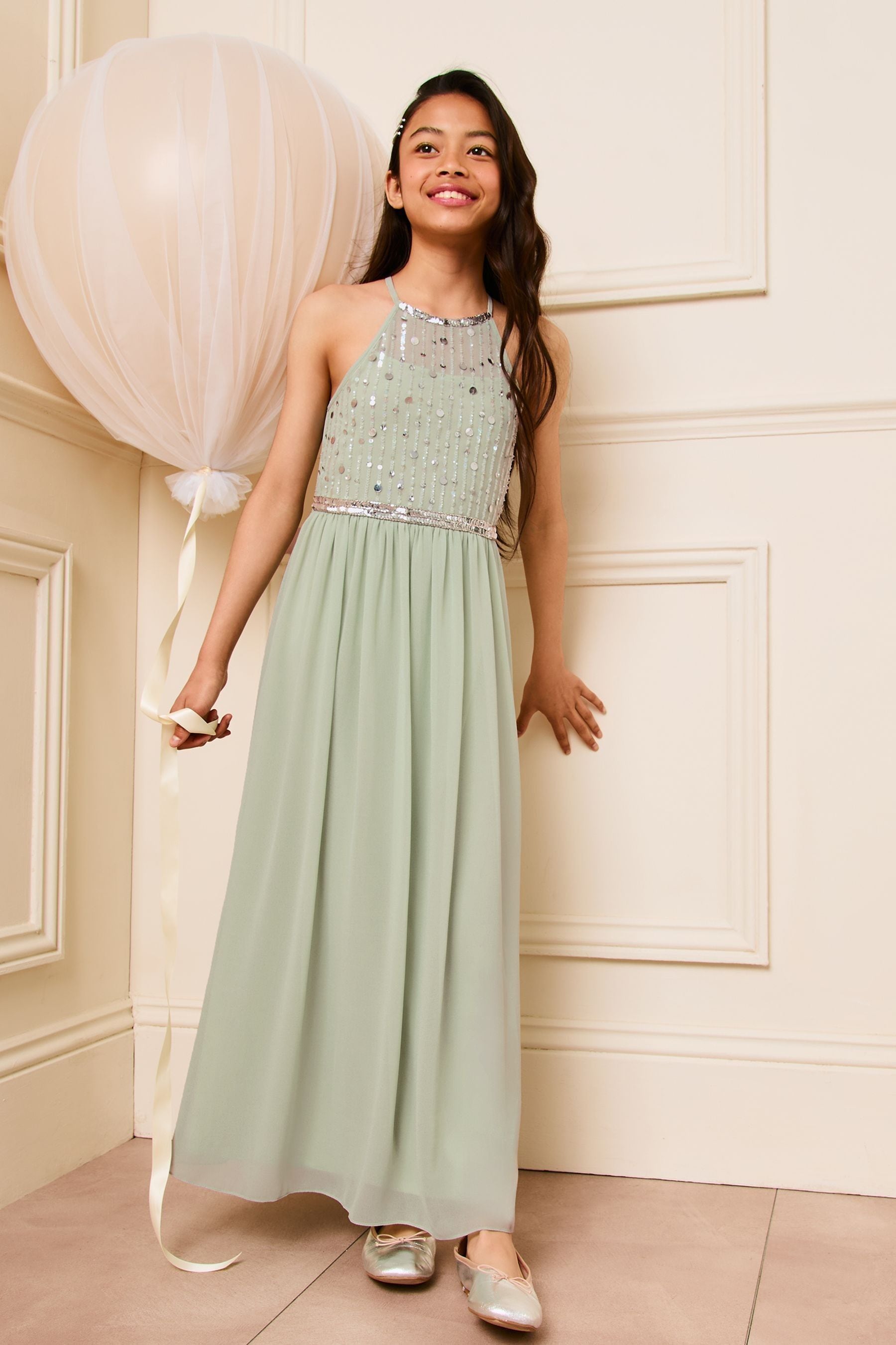 Lipsy Green Strap Maxi Embellished Occasion Dress (7-16yrs)