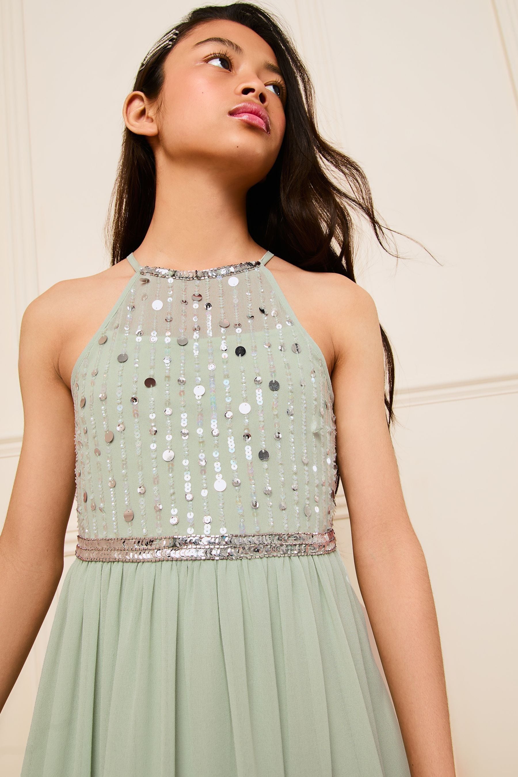 Green Strap Maxi Embellished Occasion Dress (7-16yrs)