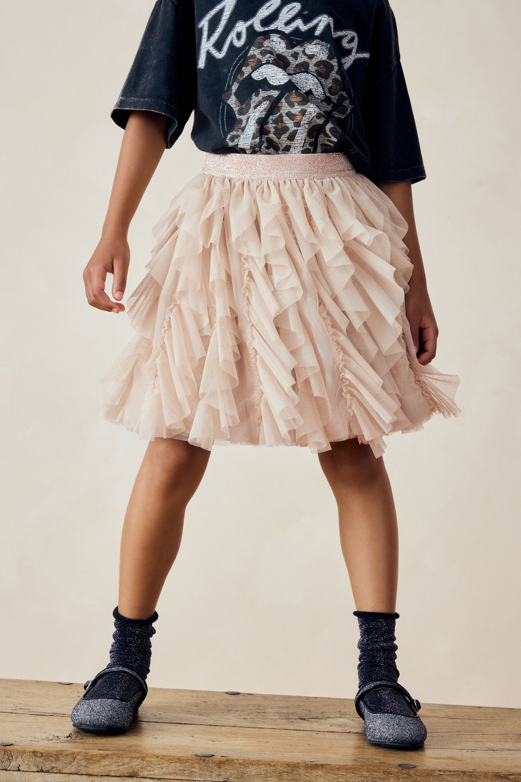 Cream Tiered Tulle Mesh Skirt (3-16yrs)