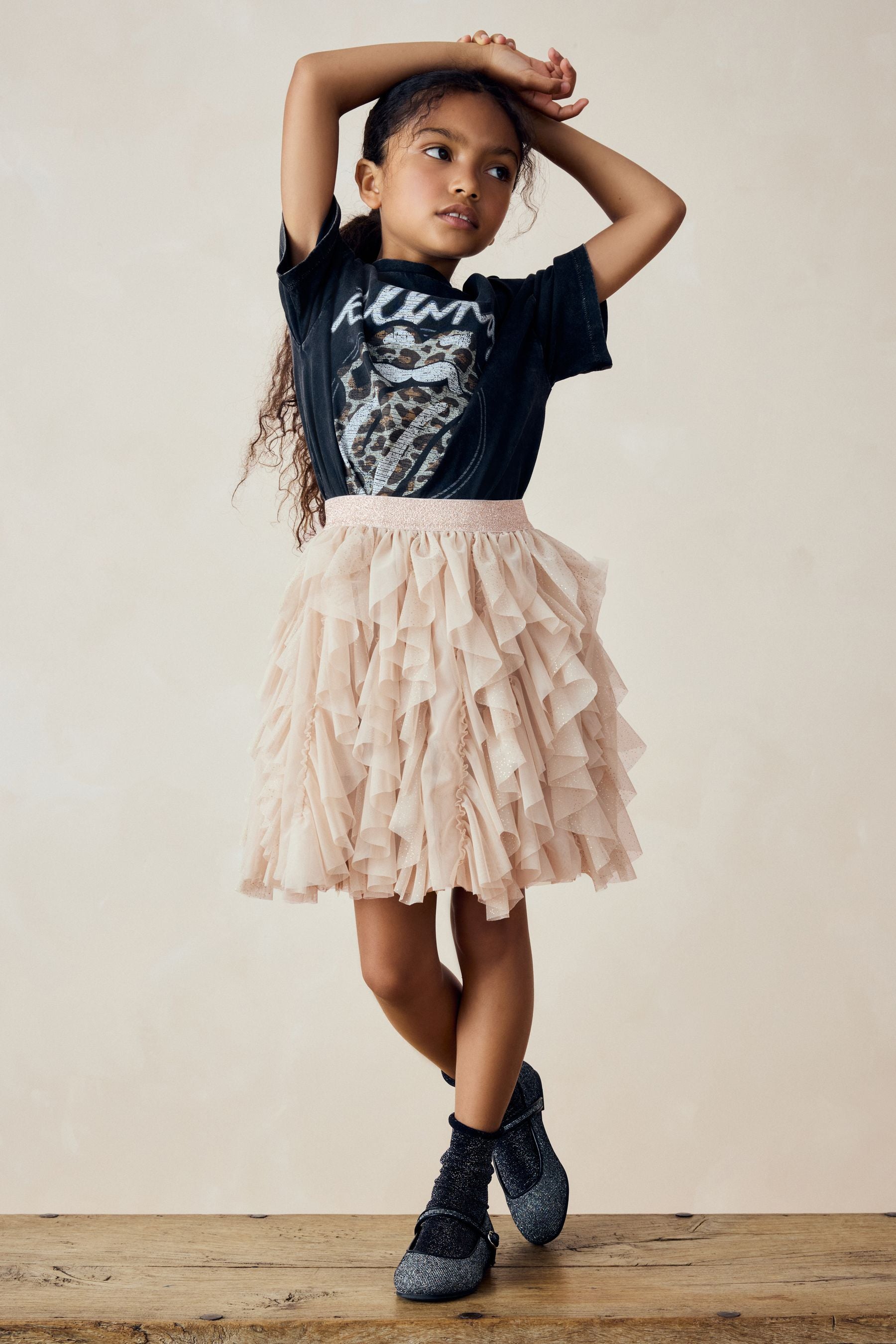 Cream Tiered Tulle Mesh Skirt (3-16yrs)