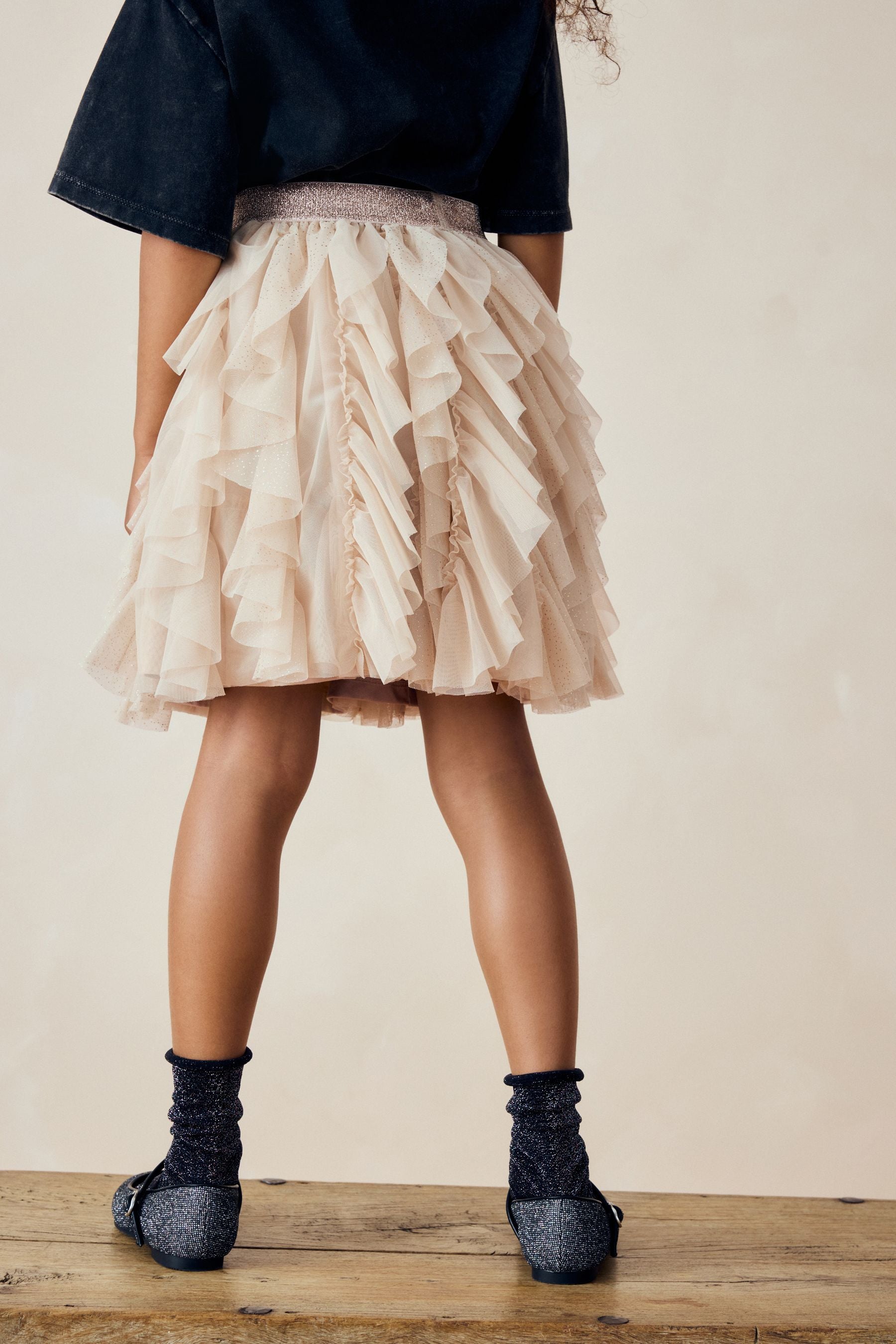 Cream Tiered Tulle Mesh Skirt (3-16yrs)