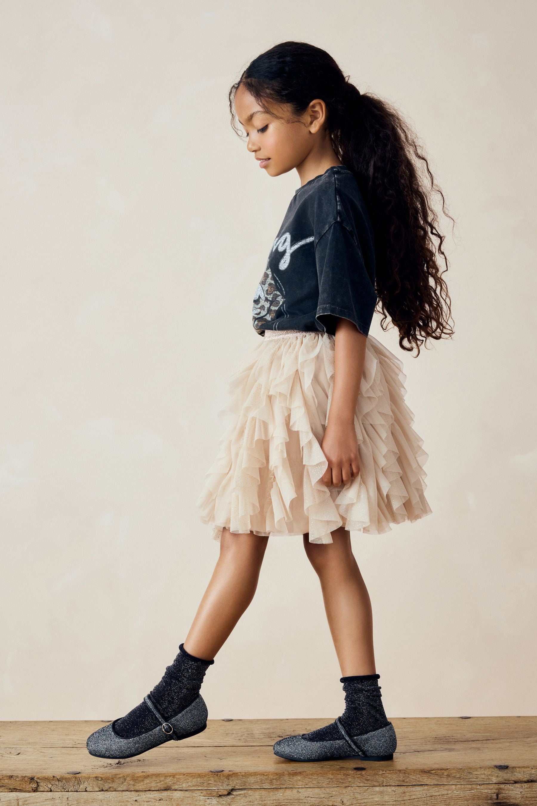 Cream Tiered Tulle Mesh Skirt (3-16yrs)