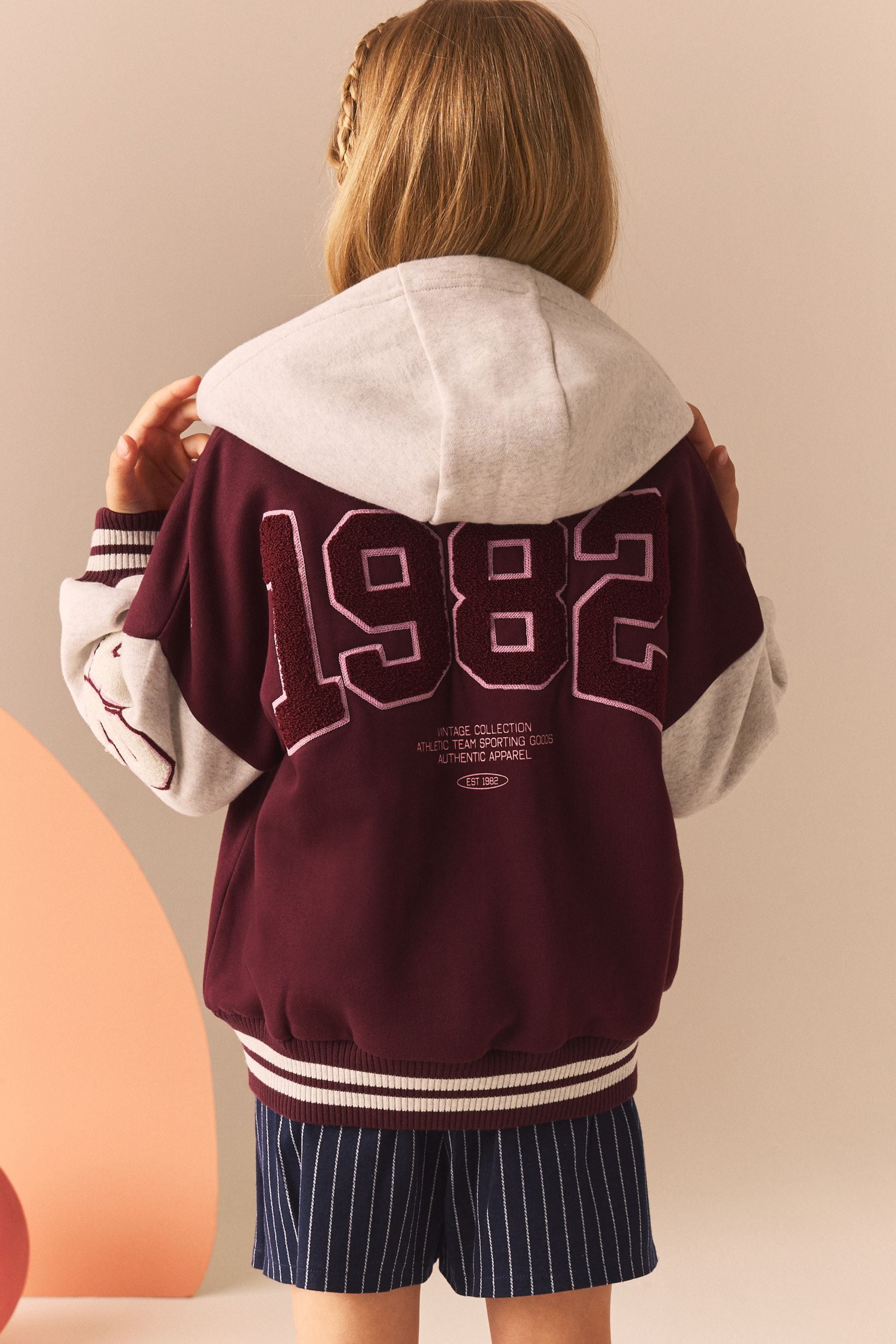 Berry Red Varsity Embroidered Jacket (3-16yrs)