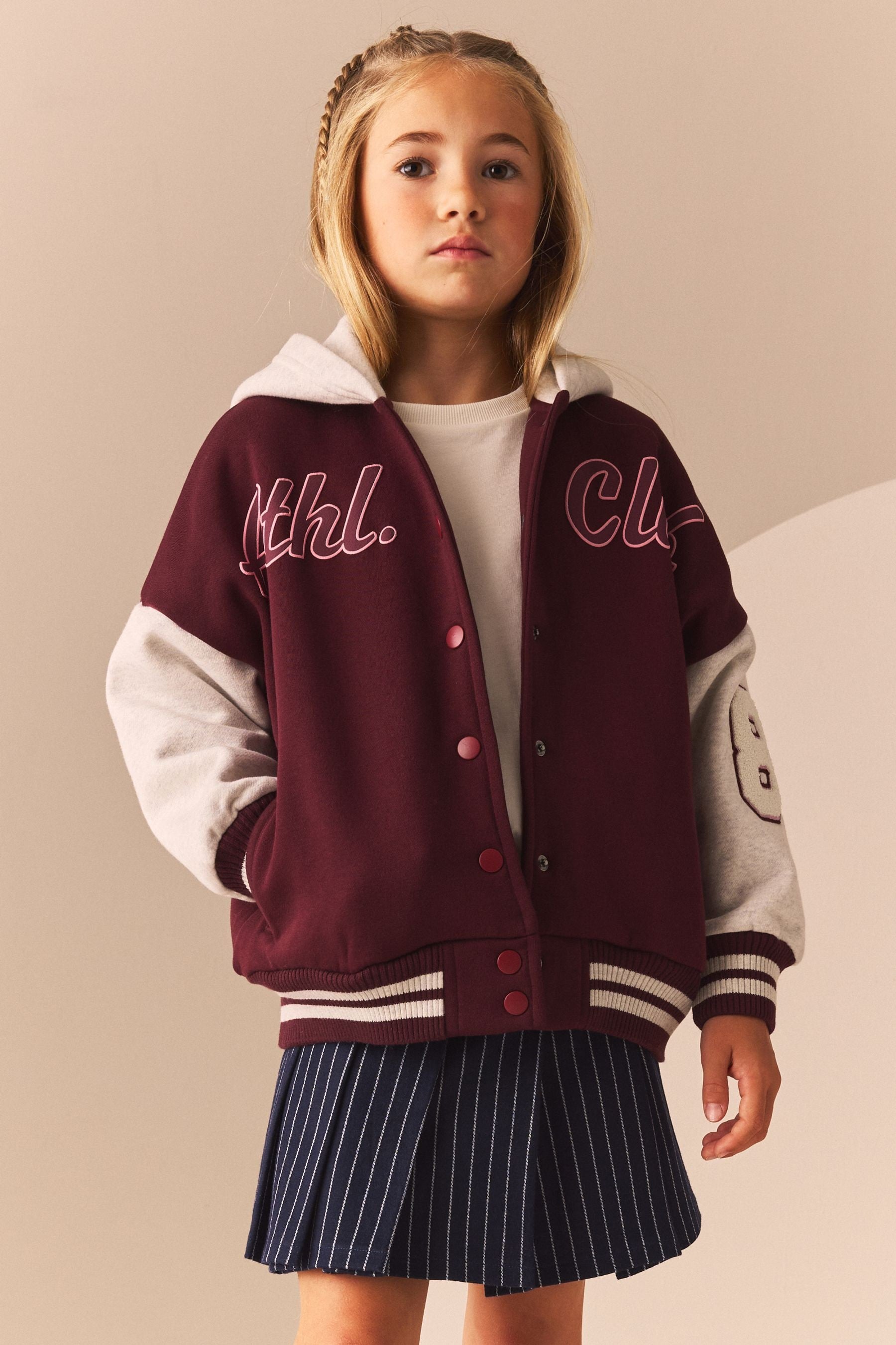 Berry Red Varsity Embroidered Jacket (3-16yrs)