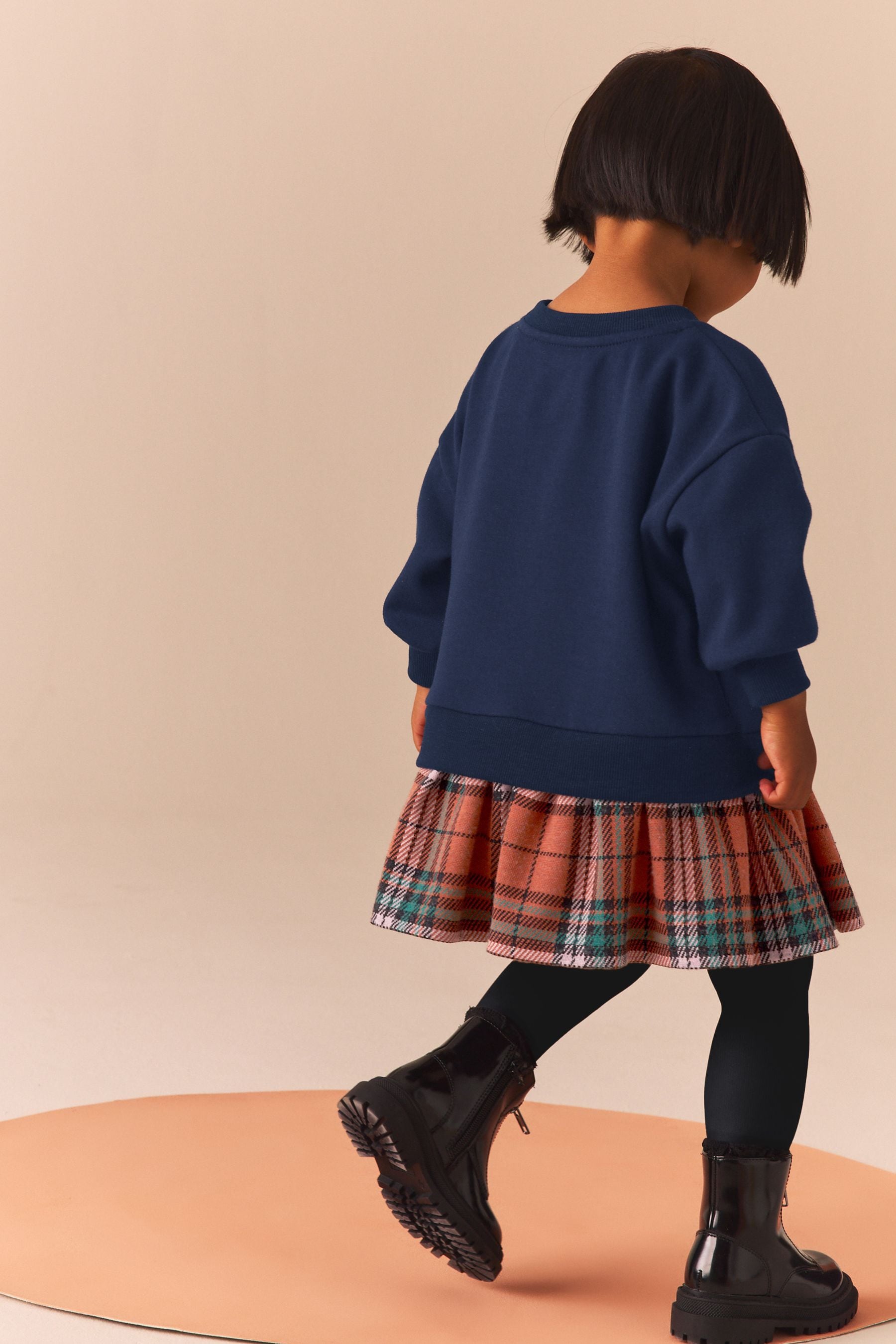 Navy Bear Long Sleeve Check Sweat Dress & Leggings (3mths-7yrs)