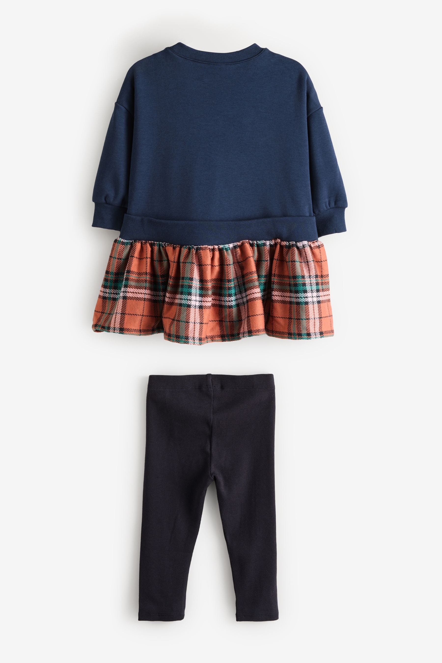 Navy Bear Long Sleeve Check Sweat Dress & Leggings (3mths-7yrs)