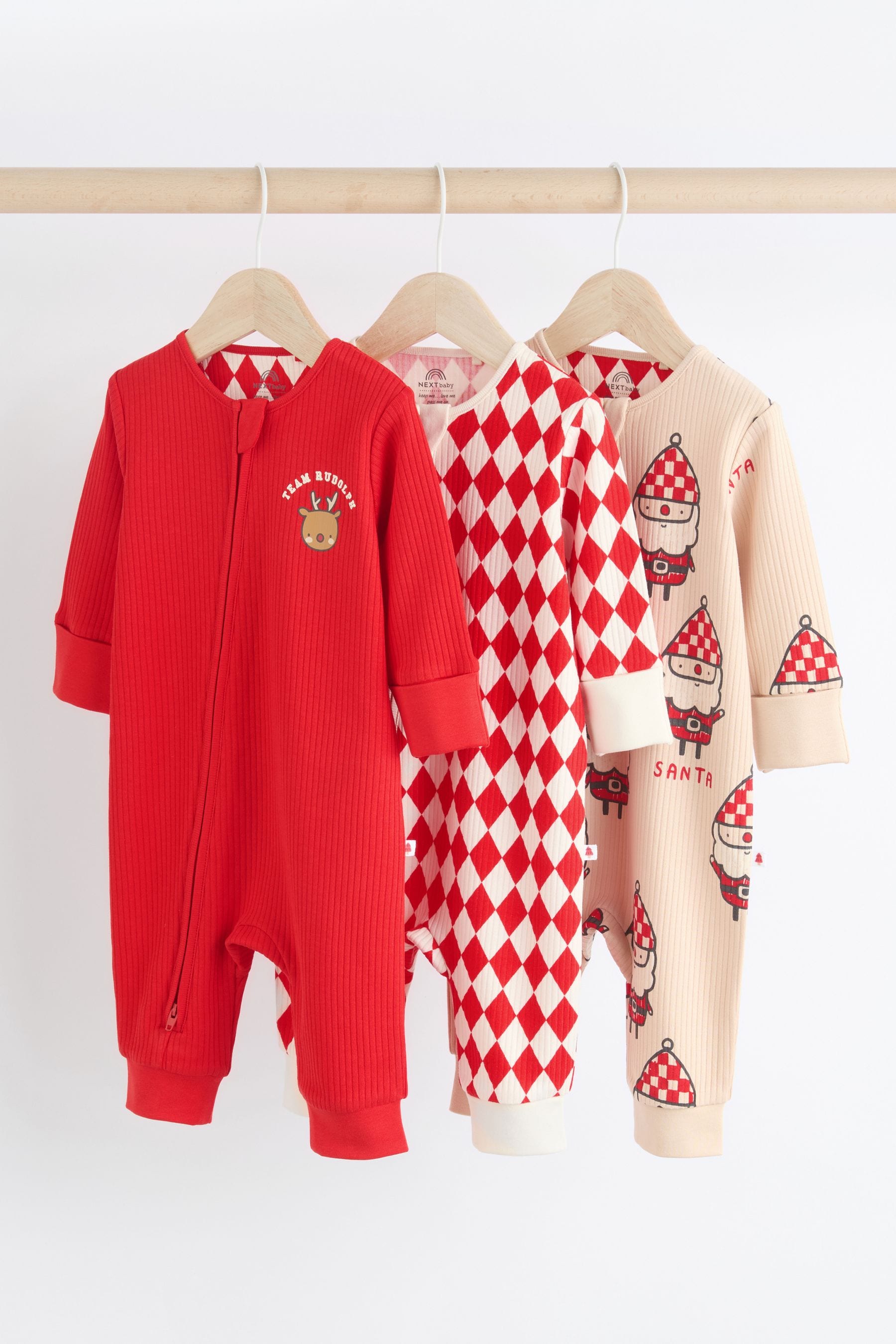 Red 3pack Baby Christmas Team Rudolph Sleepsuit (0mths-3yrs)