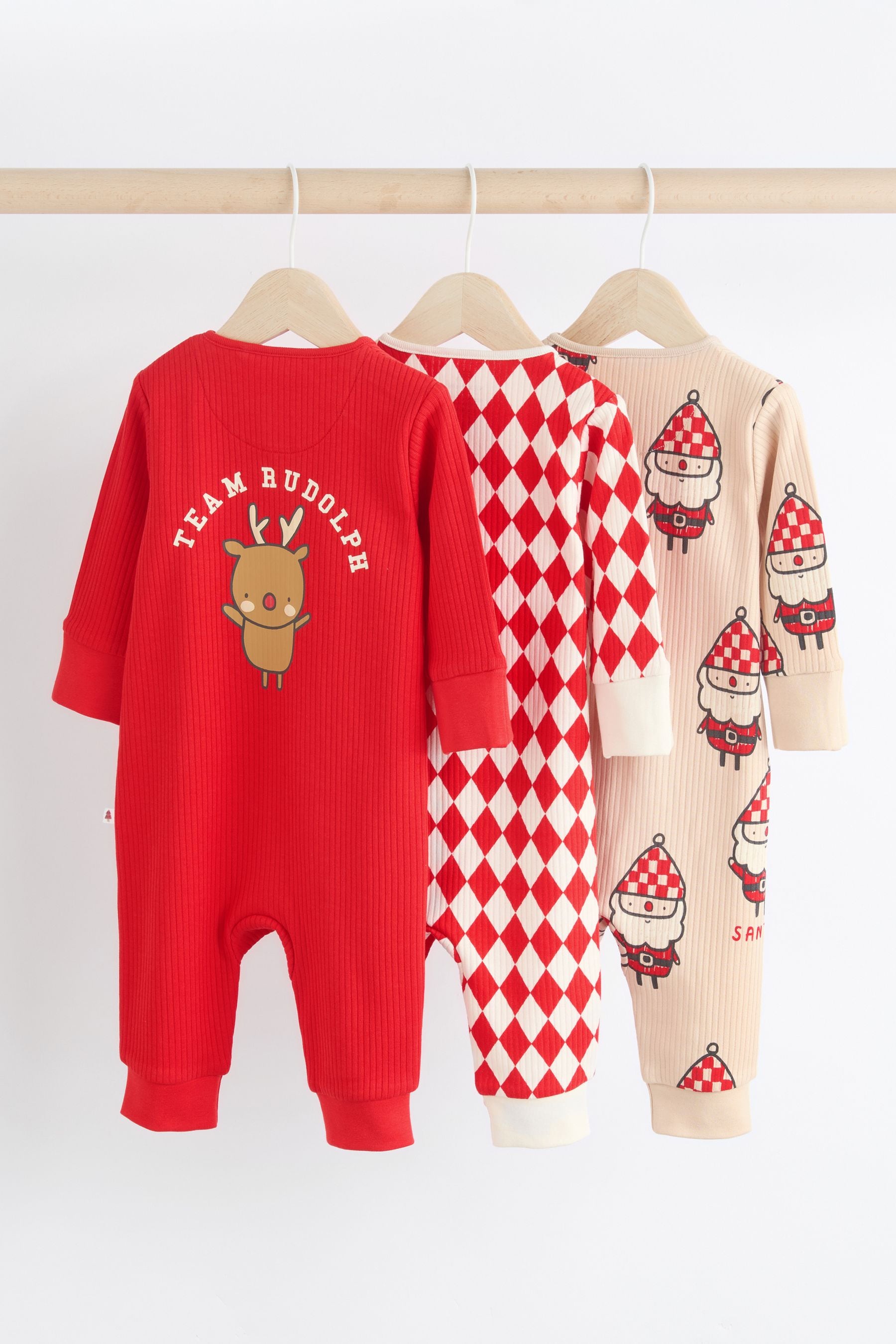 Red 3pack Baby Christmas Team Rudolph Sleepsuit (0mths-3yrs)