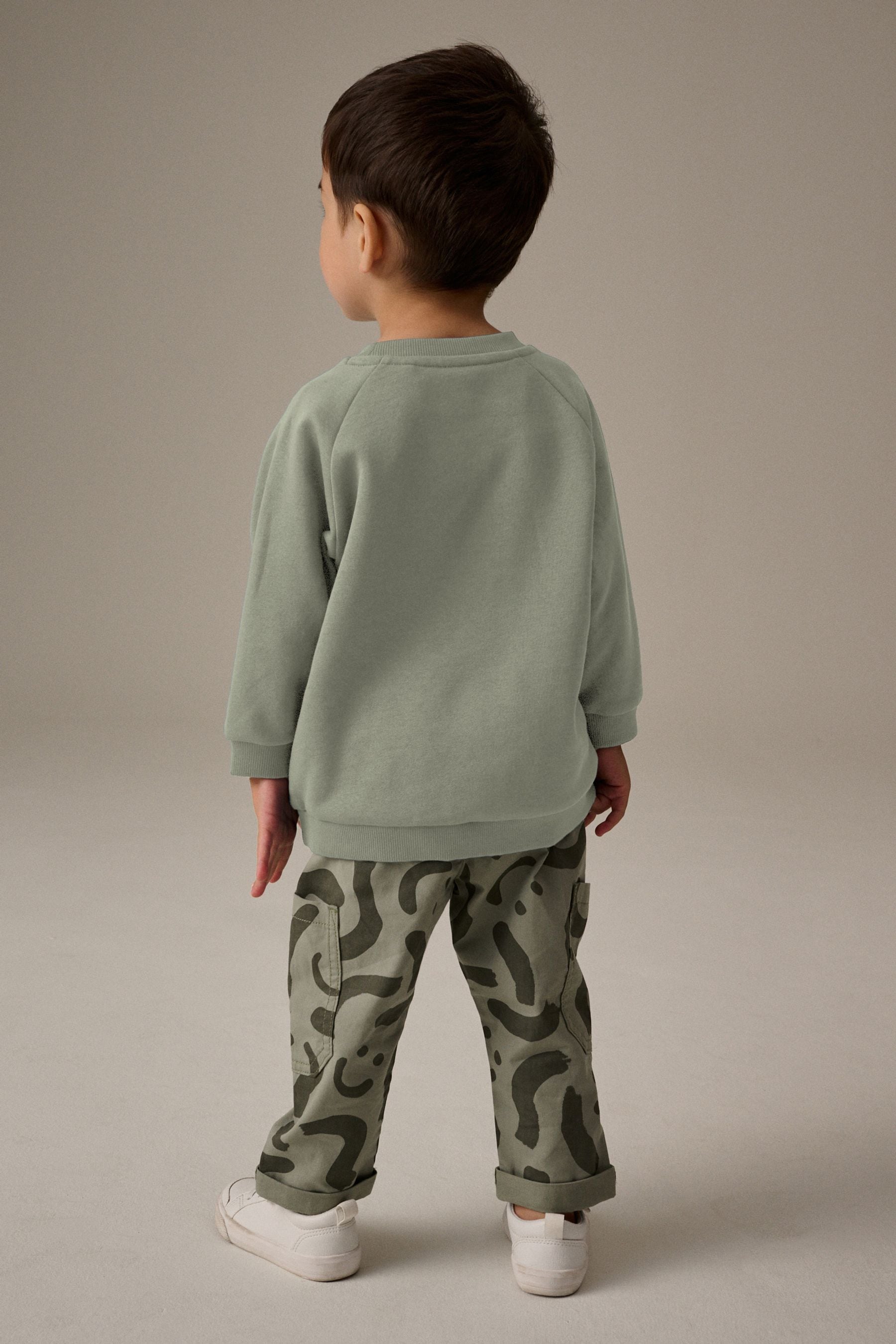 Green Print 100% Cotton Trousers and Sweatshirt Set (3mths-7yrs)