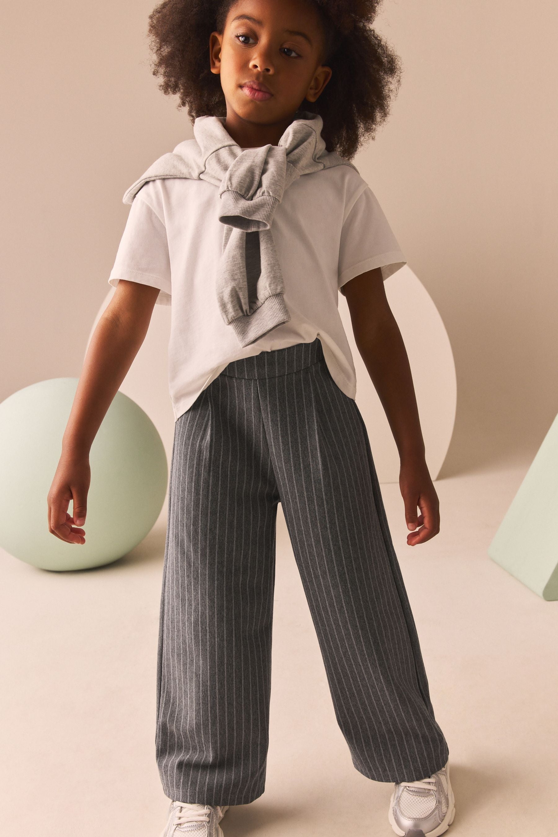 Grey Pinstripe Wide Leg Trousers (3-16yrs)