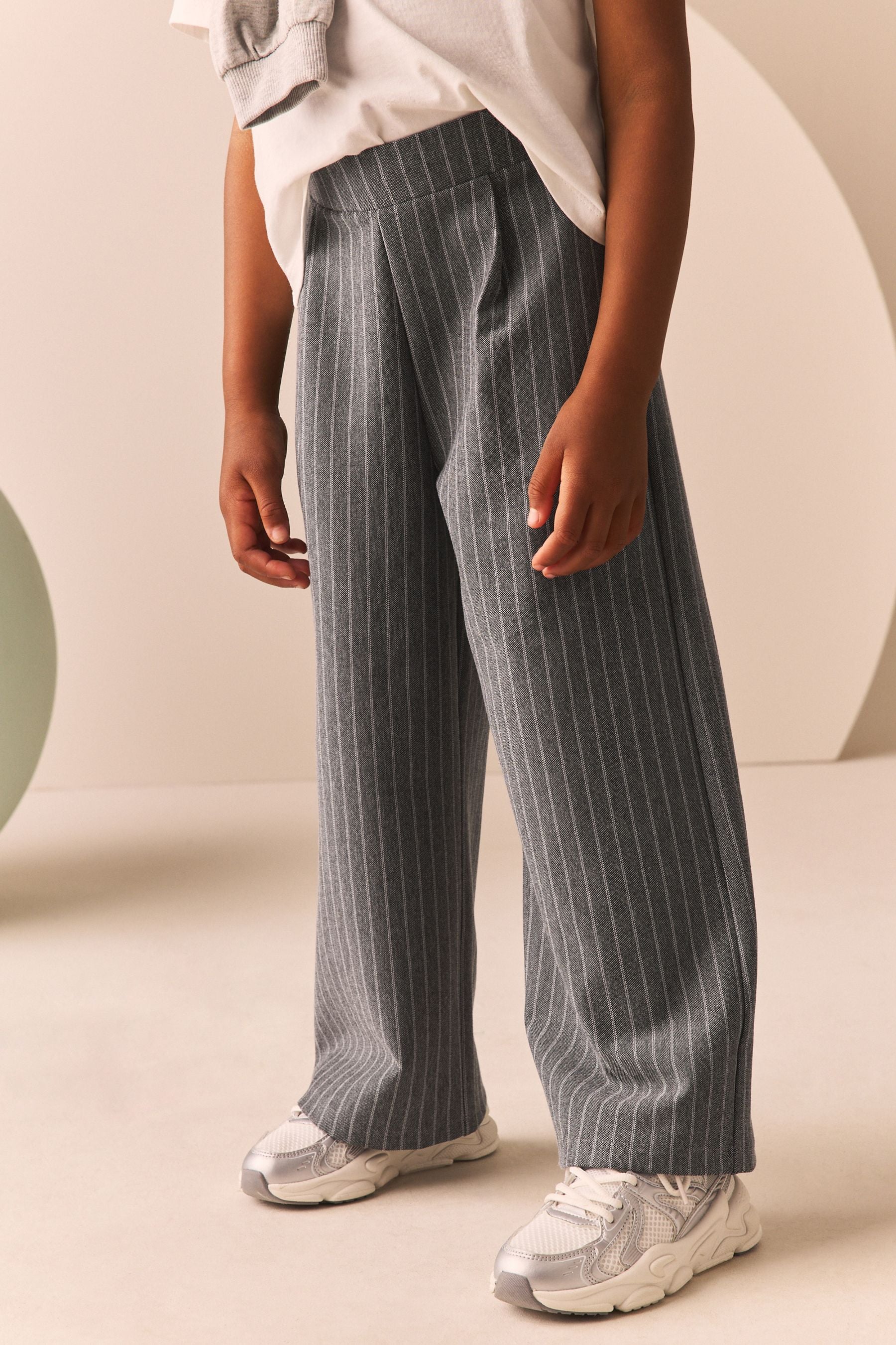 Grey Pinstripe Wide Leg Trousers (3-16yrs)