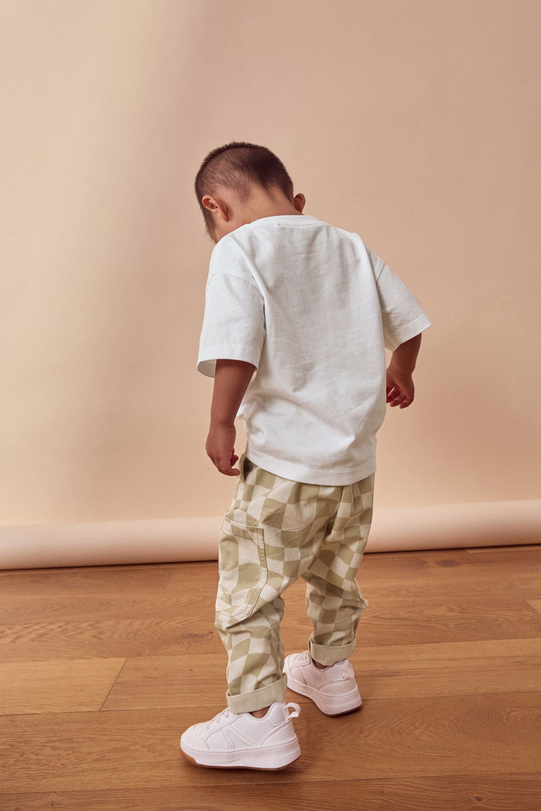 Neutral Checkerboard Trousers and Long Sleeve T-Shirts Set (3mths-7yrs)