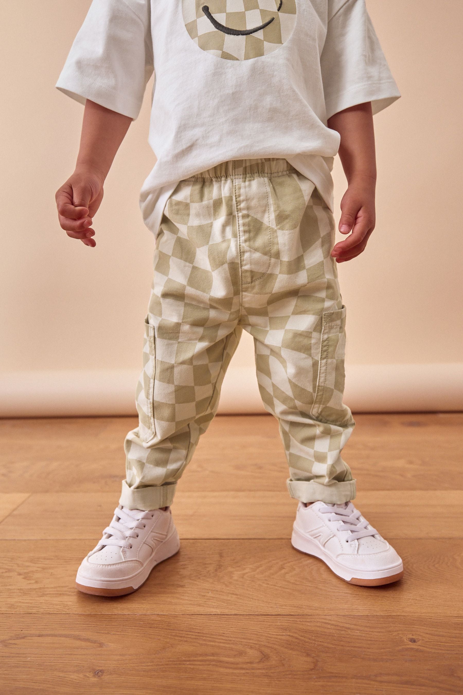 Neutral Checkerboard Trousers and Long Sleeve T-Shirts Set (3mths-7yrs)