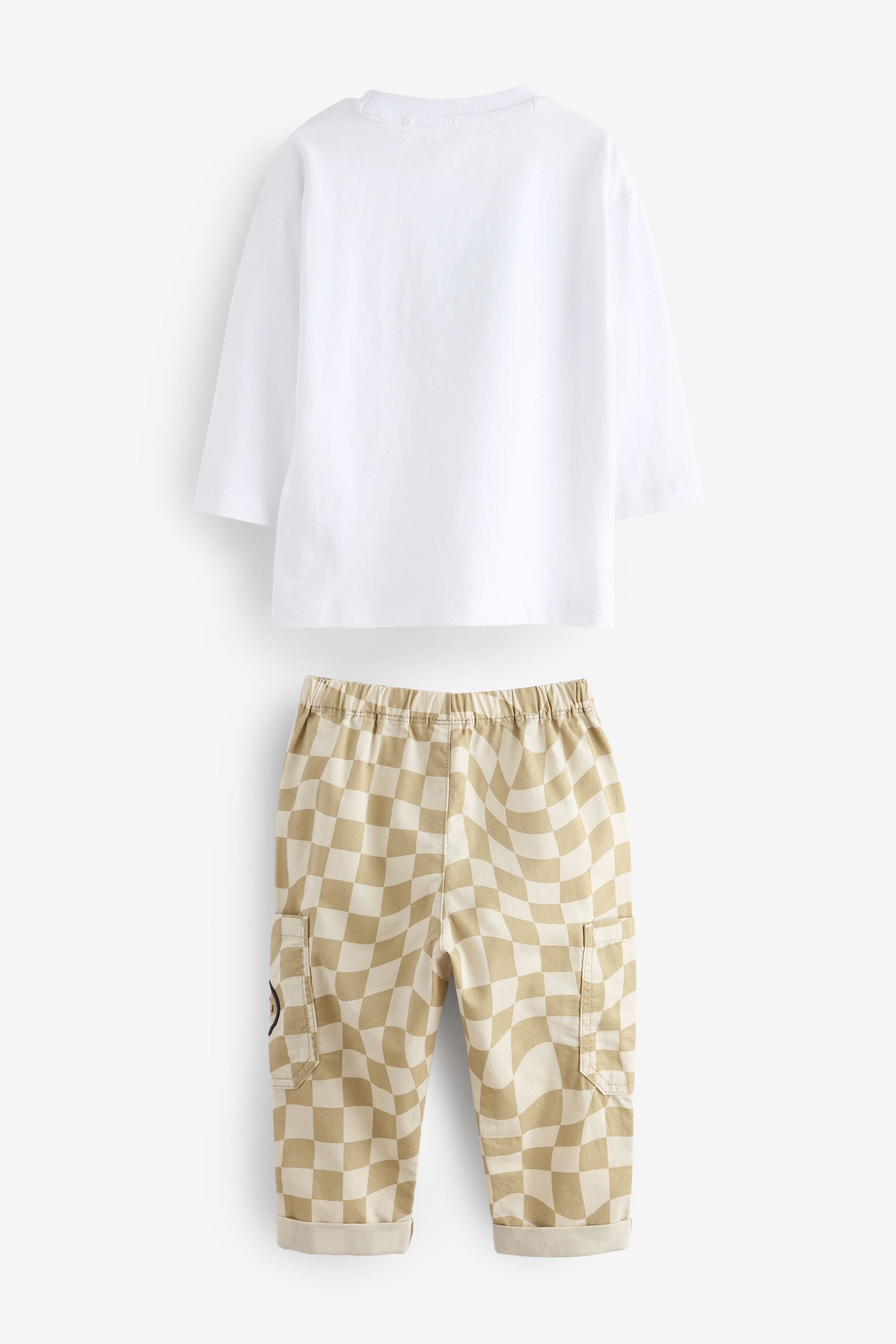 Neutral Checkerboard Trousers and Long Sleeve T-Shirts Set (3mths-7yrs)