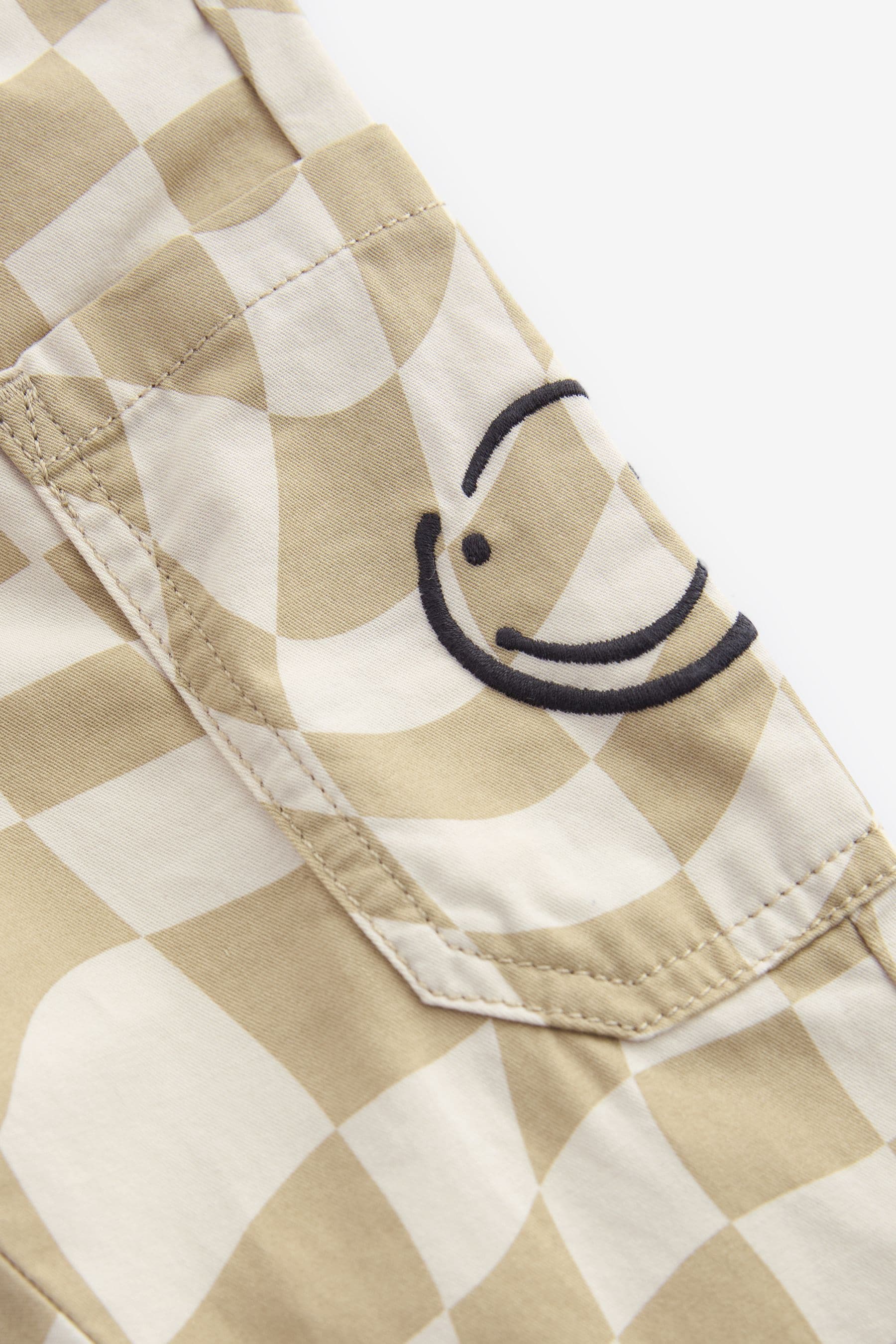 Neutral Checkerboard Trousers and Long Sleeves 100% Cotton T-Shirts Set (3mths-7yrs)