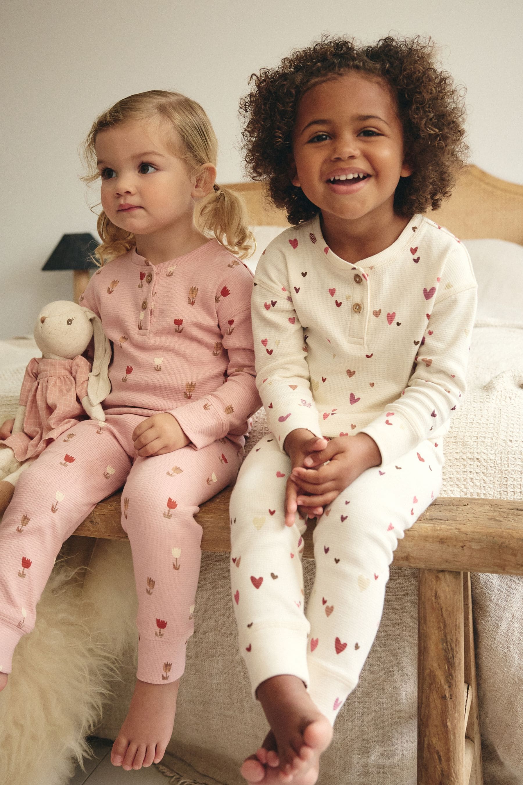 Pink/Cream Ditsy Textured Pyjamas 2 Pack (9mths-12yrs)