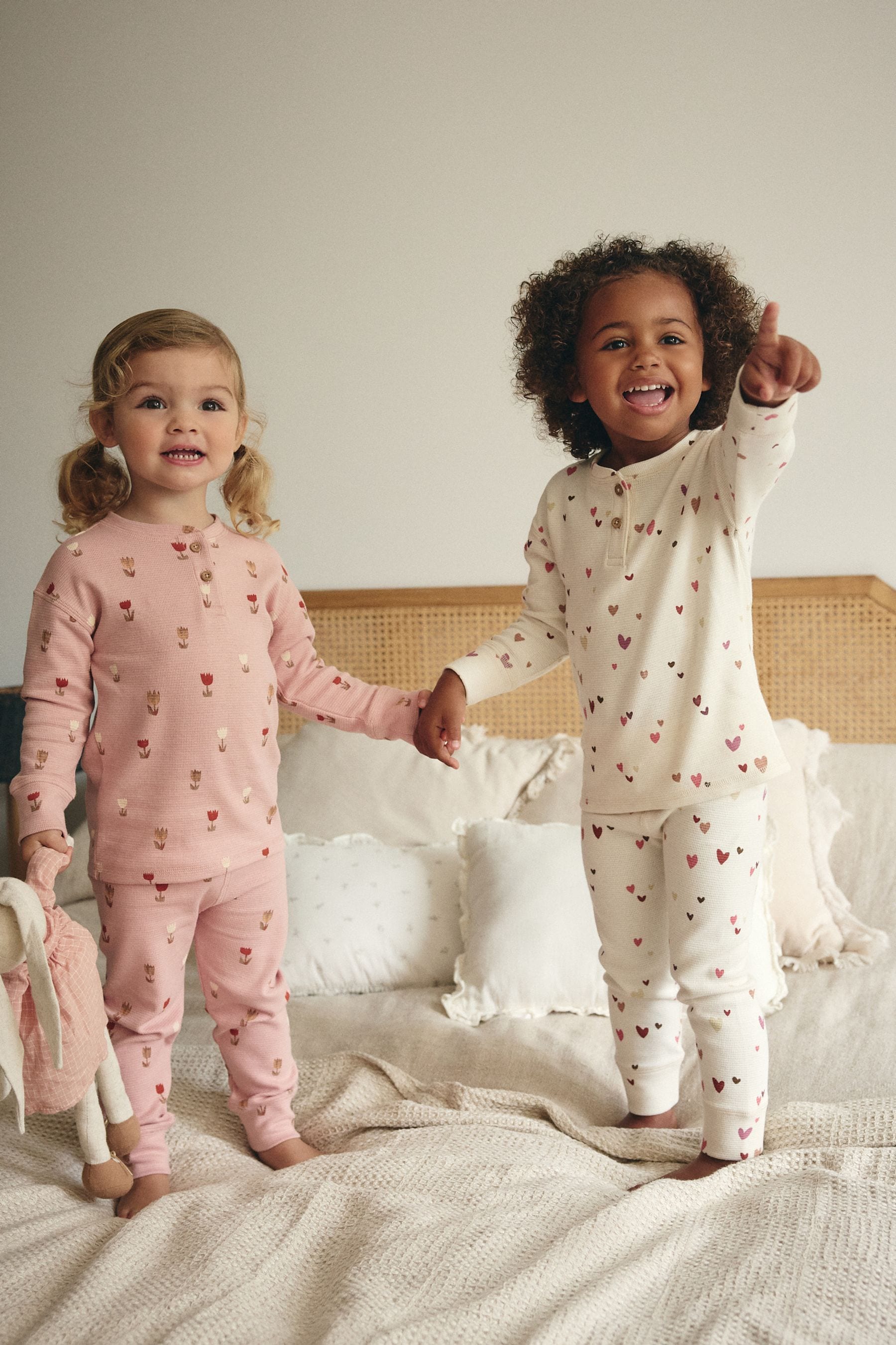 Pink/Cream Ditsy Textured Pyjamas 2 Pack (9mths-12yrs)