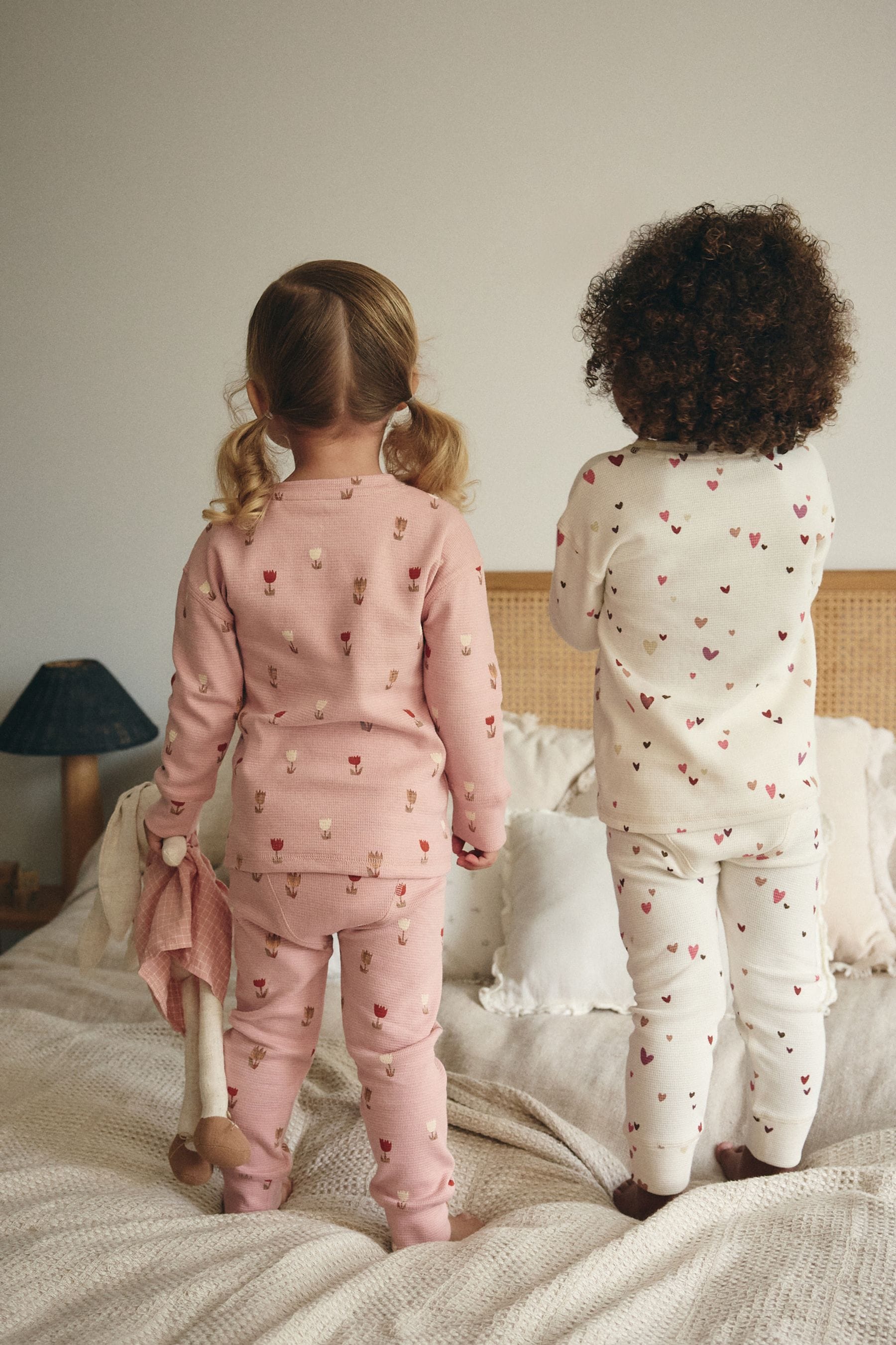 Pink/Cream Ditsy Textured Pyjamas 2 Pack (9mths-12yrs)