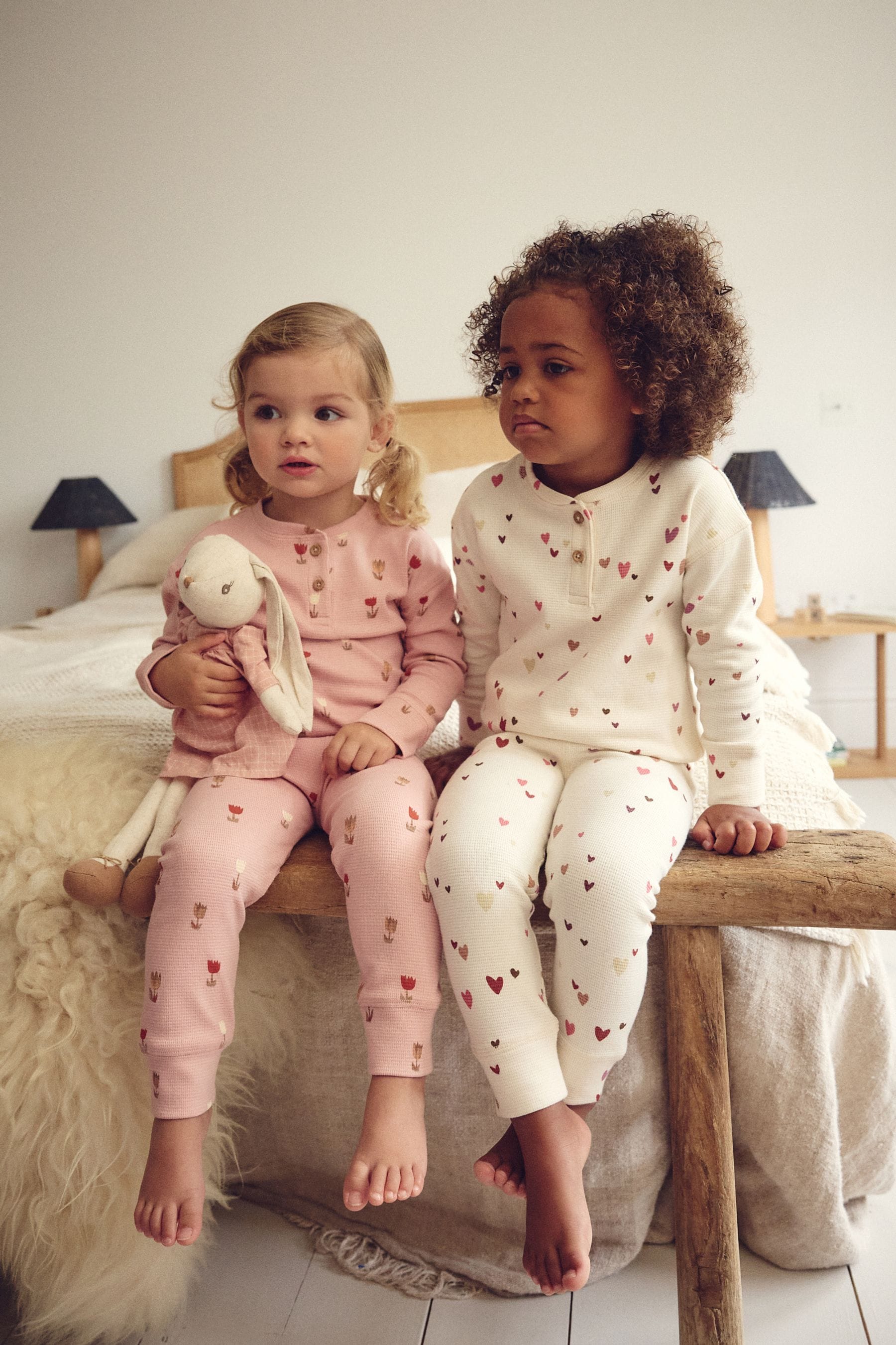 Pink/Cream Ditsy Textured Pyjamas 2 Pack (9mths-12yrs)