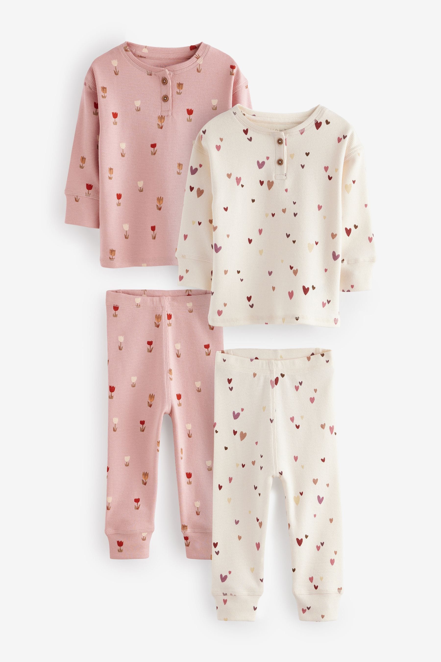 Pink/Cream Ditsy Textured Pyjamas 2 Pack (9mths-12yrs)