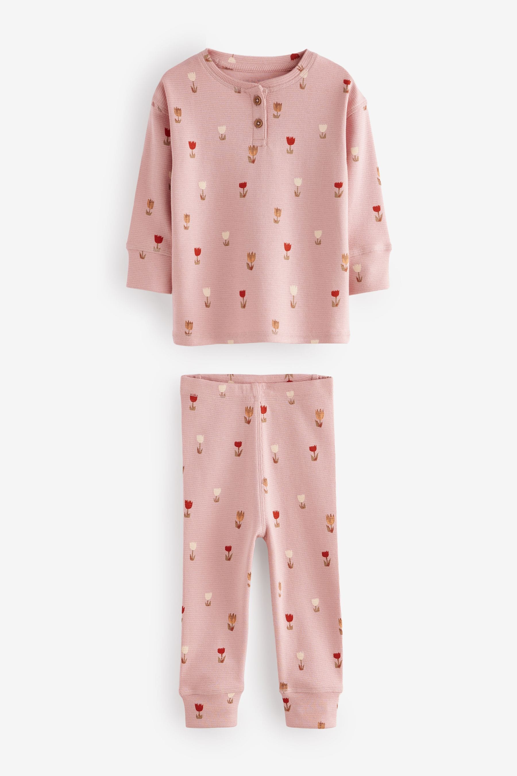 Pink/Cream Ditsy Textured Pyjamas 2 Pack (9mths-12yrs)