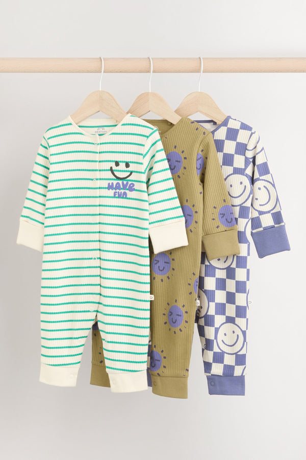 Purple/Green Baby Footless 100% Cotton Sleepsuits 3 Pack (0mths-3yrs)